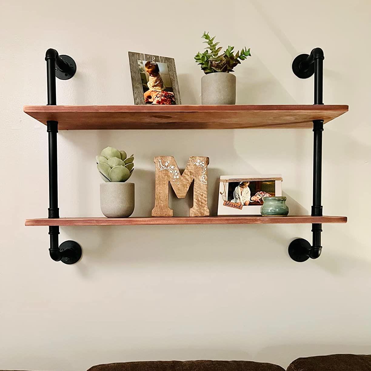 HDDFER Pipe Shelves Industrial Pipe Shelving Shelves Real wood Industrial Floating Pipe Shelves with Wood planks 36 inch Industrial Wall Shelves Rustic Hanging Bookshelf Farmhouse Kitchen Bar Shelving HDDFER