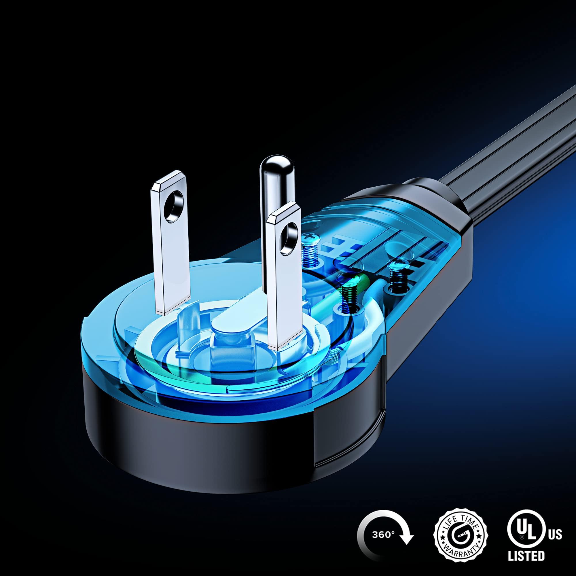 Maximm Maximm Cable 2 Ft 360 Rotating Flat Plug Extension Cord/Wire, 16 AWG Multi 3 Outlet Extension Wire, 3 Prong Grounded Wire - Black - UL Certified