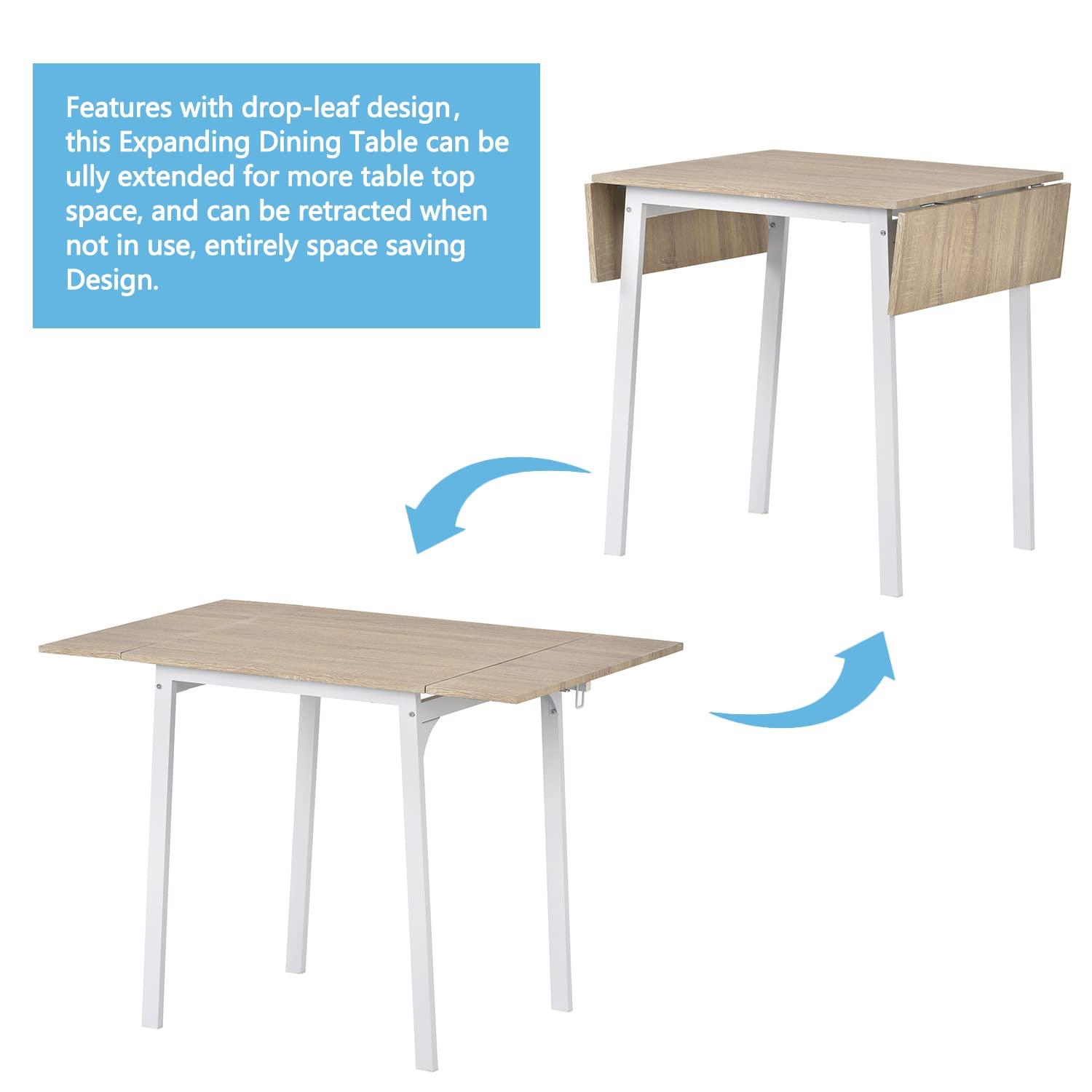 RUNNA RUNNA Unique 5-Piece Modern Metal Dining Set with 1 Drop Leaf Dining Table and 4 Chairs Home Kitchen Furniture Dinette Set