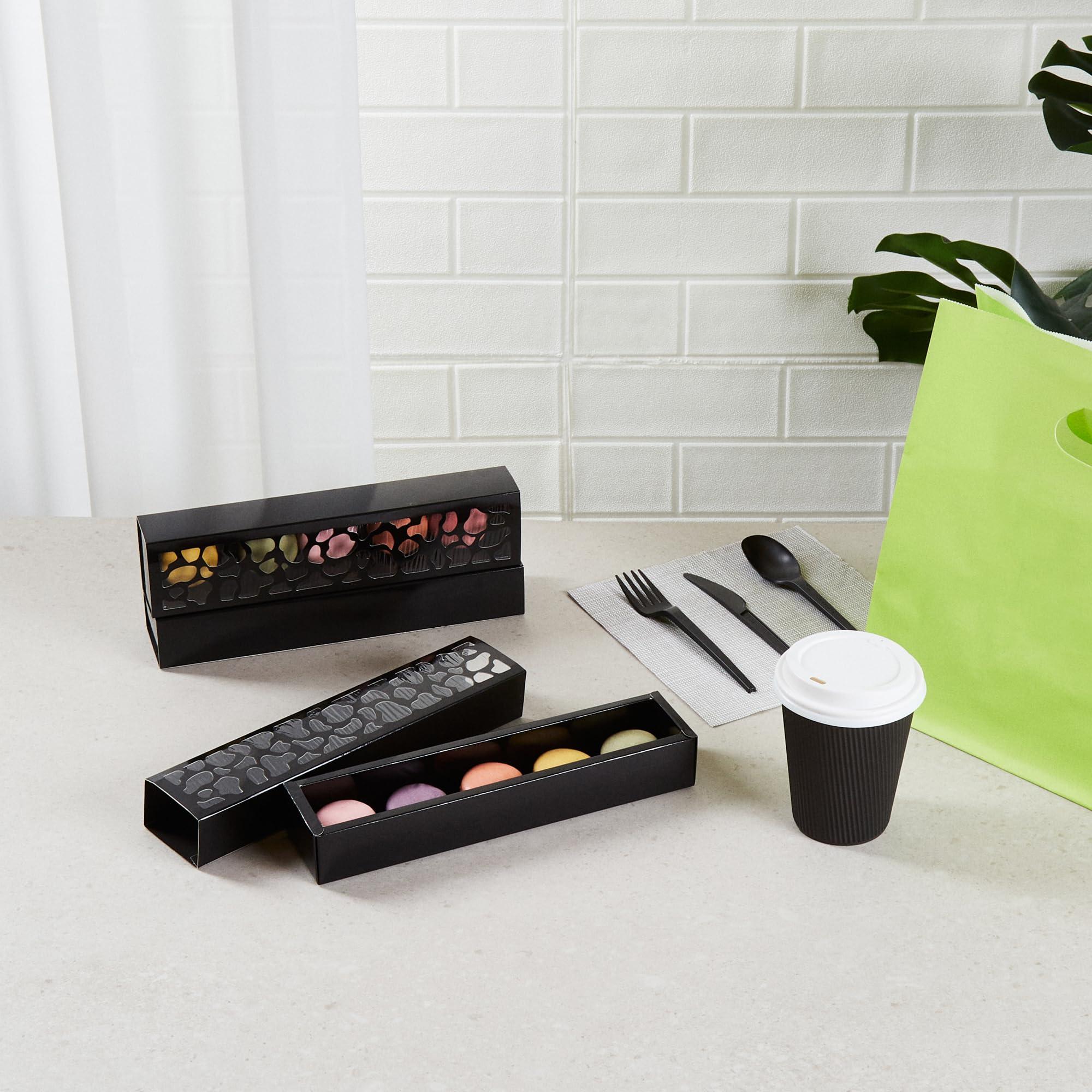 Restaurantware Restaurantware Valentino 12 Inch Macaron Boxes 100 Macaron Packaging - Holds 5 Macarons With Lids Black Paper Macaron Gift Boxes Separate Compartments For Gifts and Parties