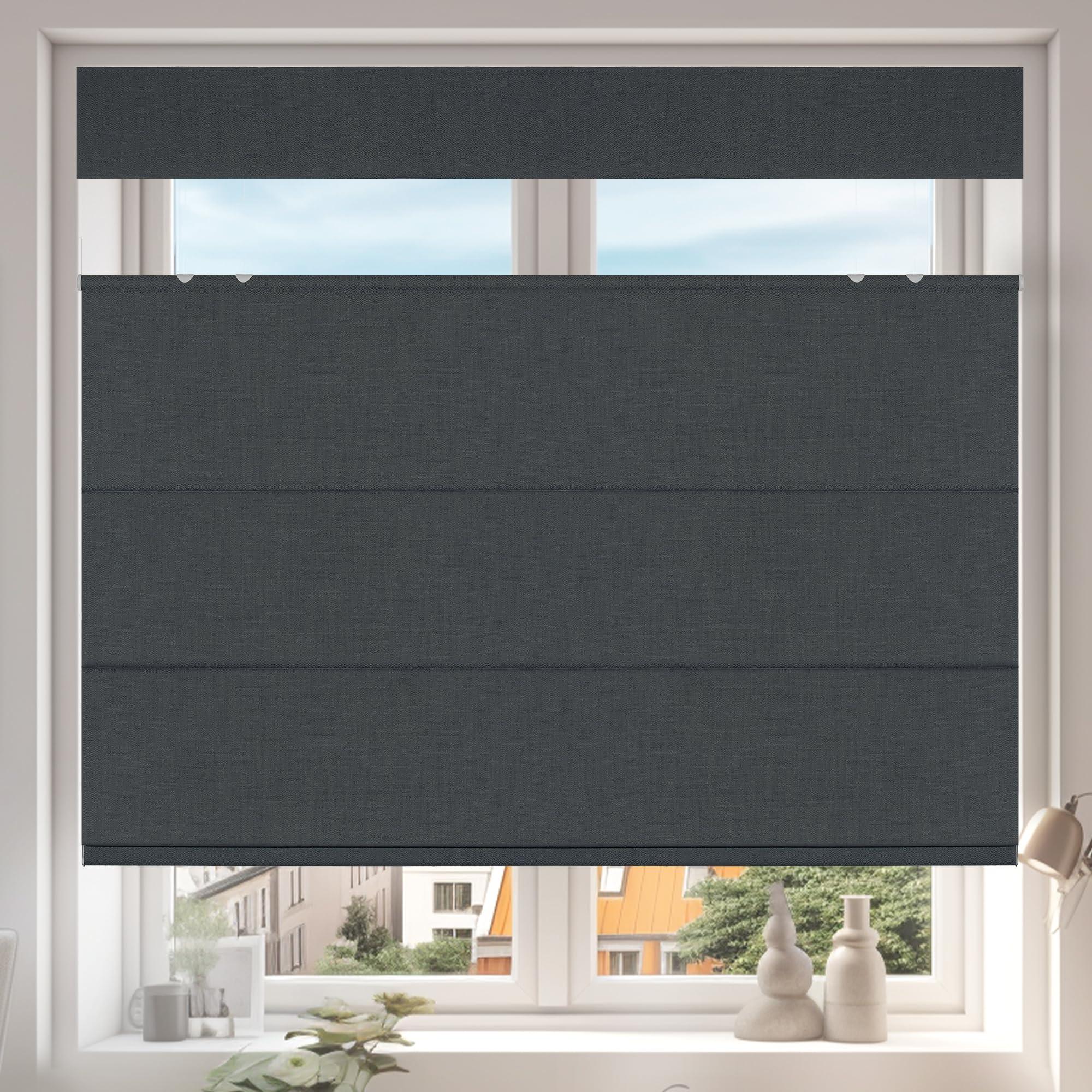 HOTSOON HOTSOON Top Down Bottom Up Roman Shades for Window,Cordless,Blackout Roman Window Shades,Room Darkening Fabric Thermal Insulation Custom Roman Blinds for Living Room Loft,Dark Gray,68W x 56H