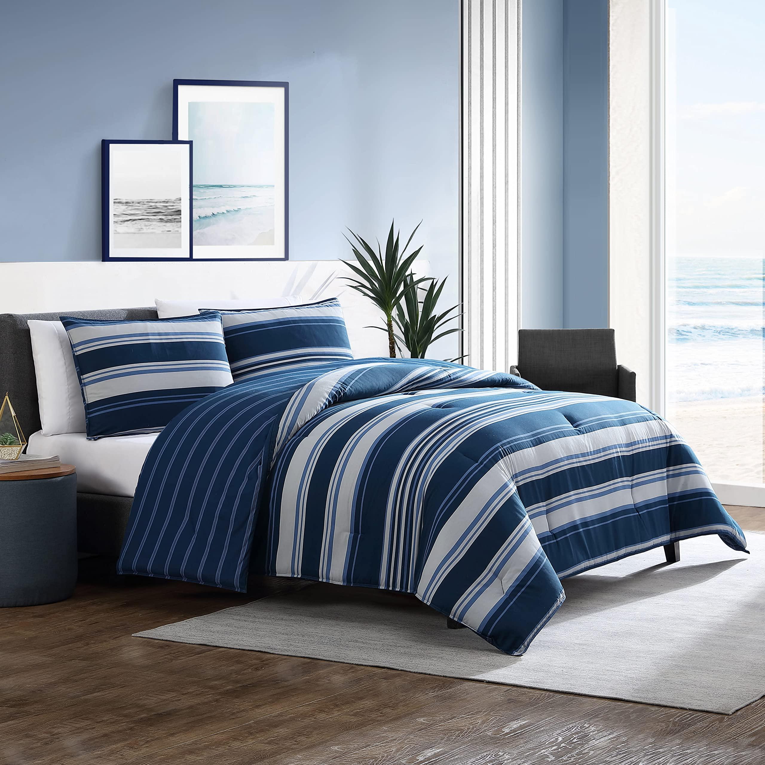 Nautica Nautica- Queen Comforter Set, Cotton Reversible Bedding Set, All Season Designer Home Dcor (Lakeview Blue, Queen)