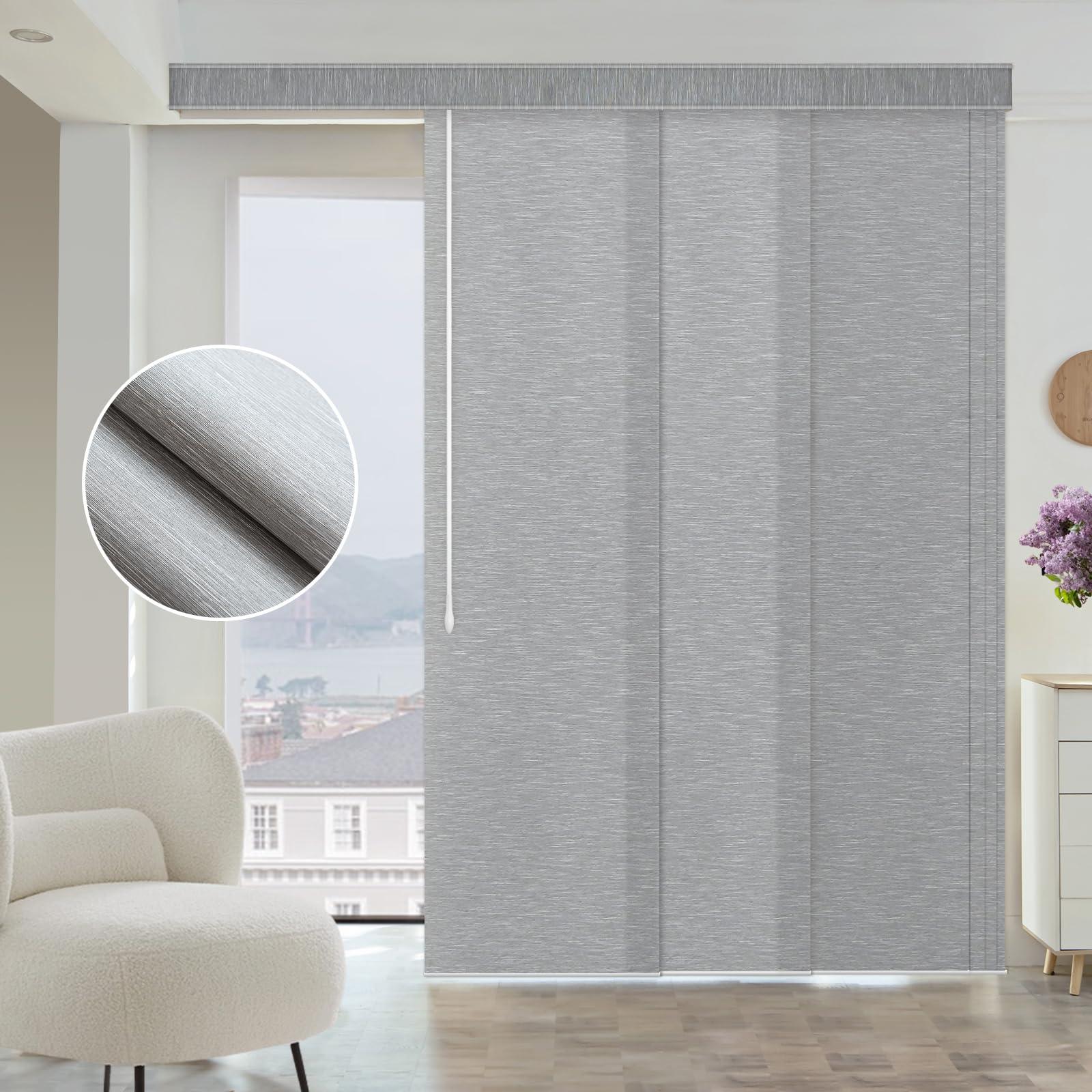 Graywind Graywind Manual Sliding Panels Light Filtering Privacy Panel Track Blinds Wand Control Window Blinds for Patio Sliding Glass Door Large Windows Width Up to 153", Custom Size (Jacquard Grey)