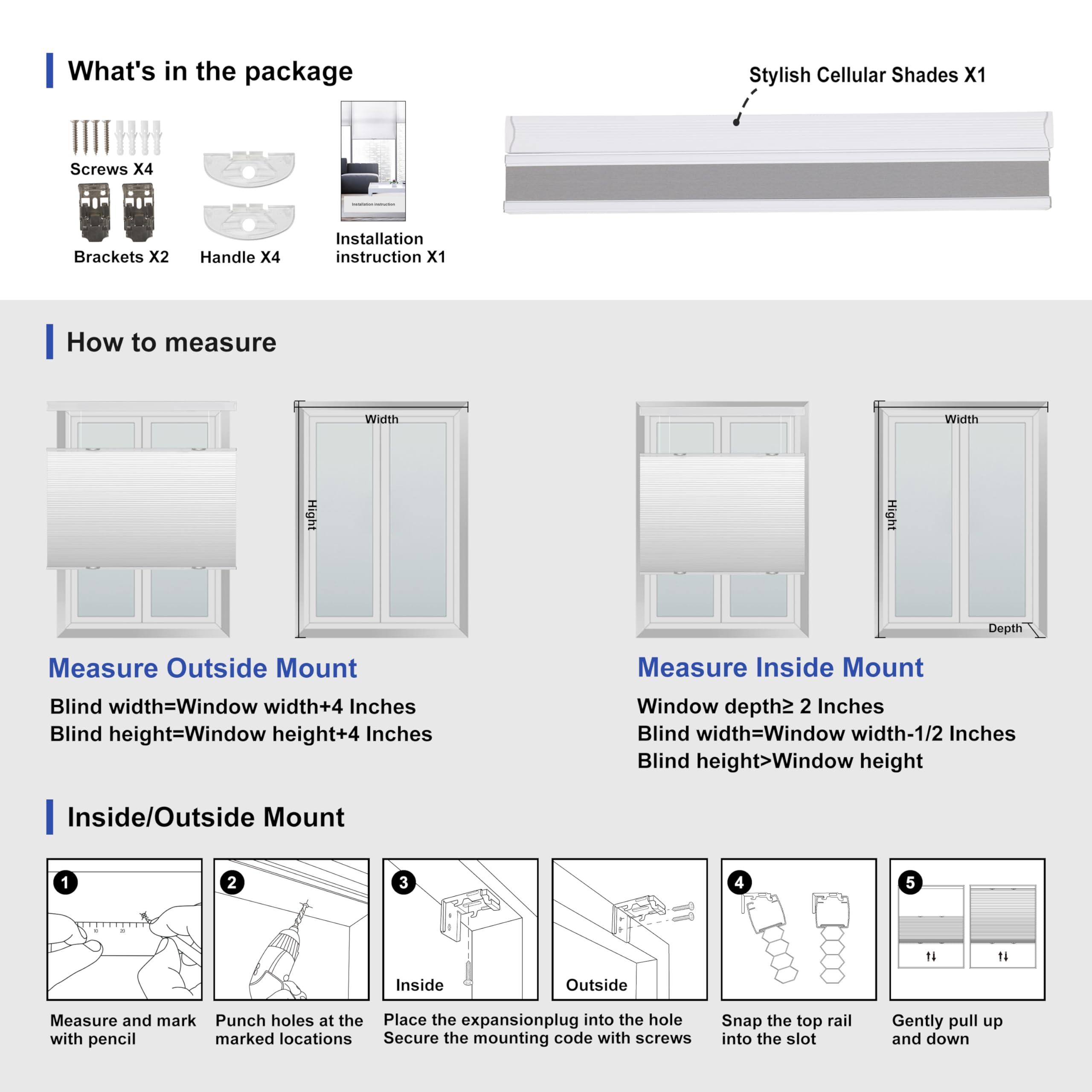 Boolegon Boolegon Top Down Bottom Up Light Filtering Cellular Shades Cordless Color Match Honeycomb Blinds for Windows Custom Size, Brown, 43" W x 48" H