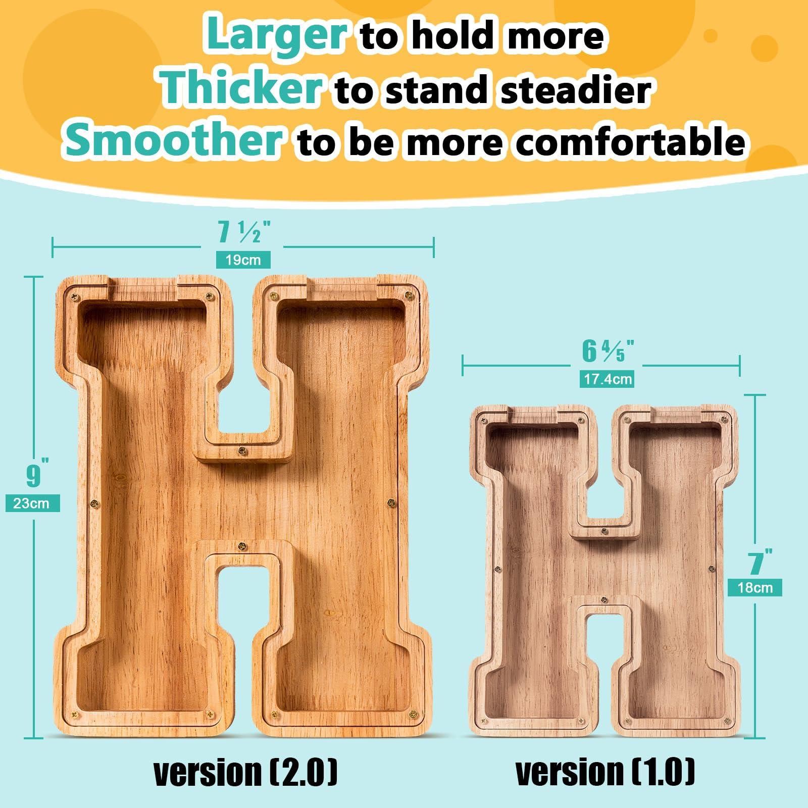 summidate SummiDate Wooden Letter Piggy Bank| Piggy Bank for Boys Girls Toddler| Alphabet H Money Bank| Coin Bank Birthday Gift for Kids|Birthday Gift for Kids (H)