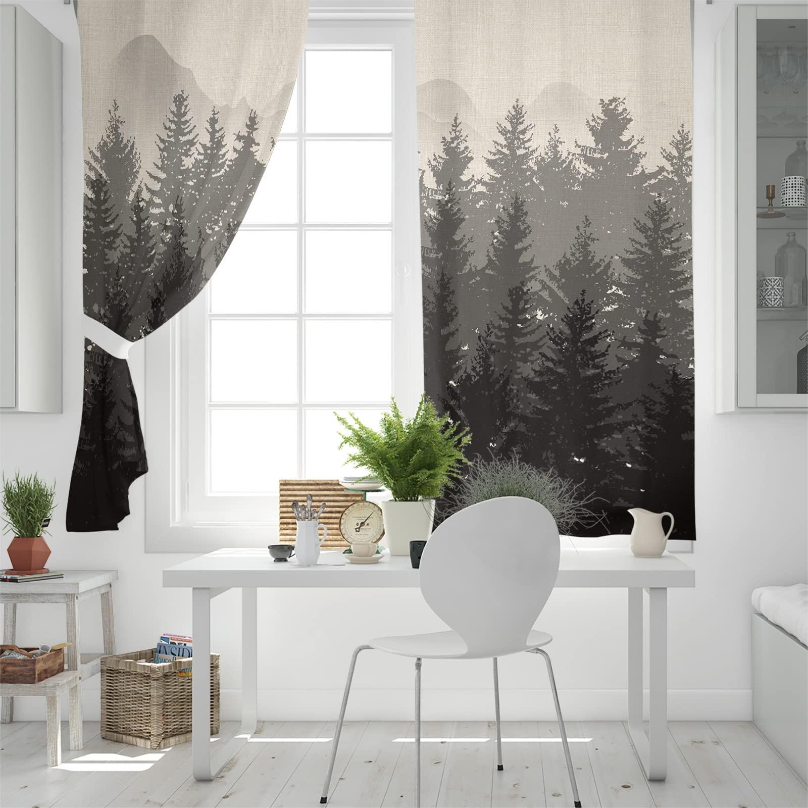 Tersuger Blackout Curtain Room Darkening Drapes, Misty Forest Window Treatment Curtains 84 inch Length for Living Room Decor,Grommet Thermal Insulated Bedroom Curtains 2 Panels