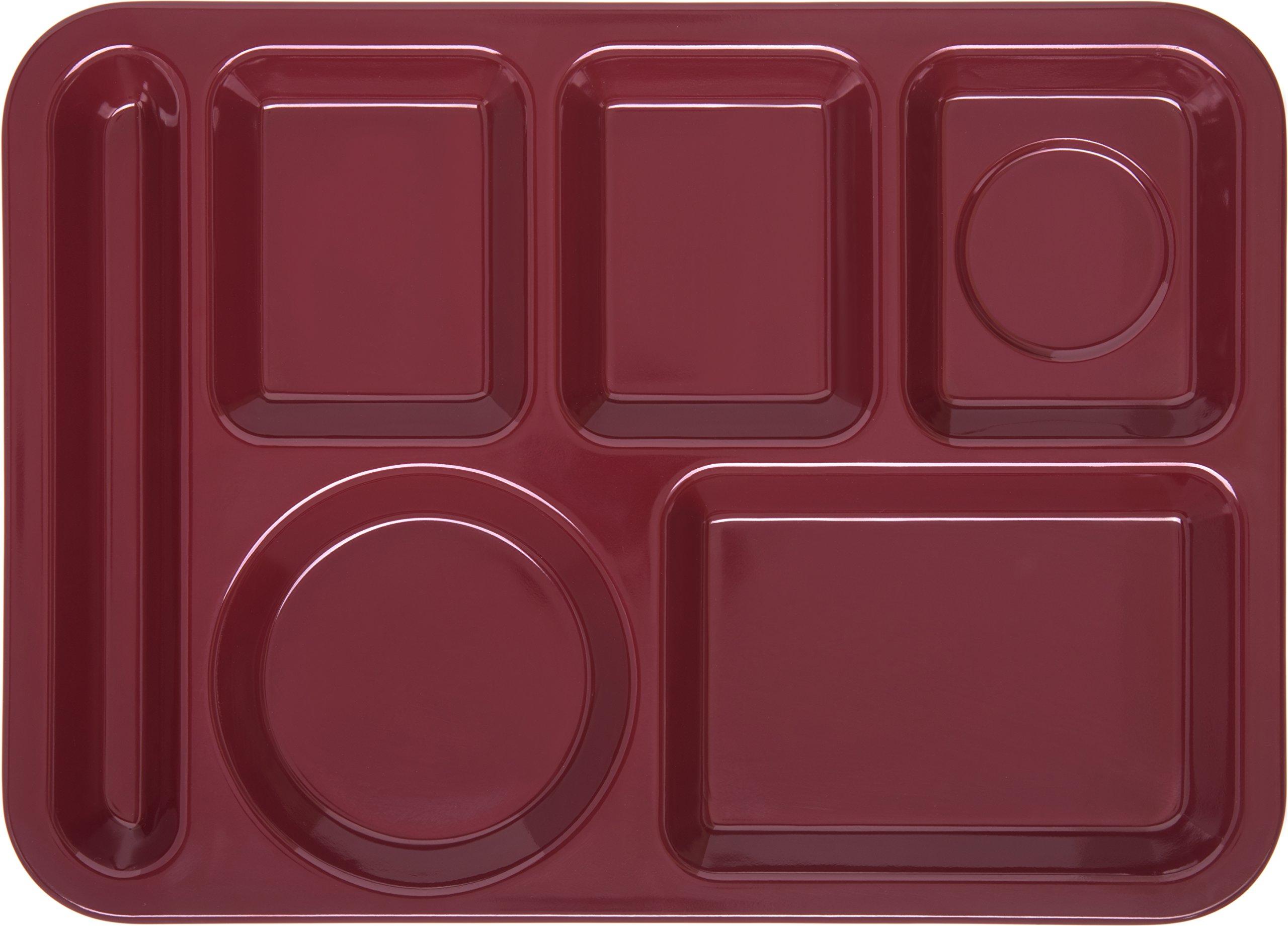 Carlisle FoodService Products Carlisle FoodService Products Plastic Meal Tray Left-Handed Heavyweight Lunch Tray with 6-Compartments for Schools, Cafeterias, and Dining Halls, Melamine, 14 x 10 Inches, Dark Cranberry