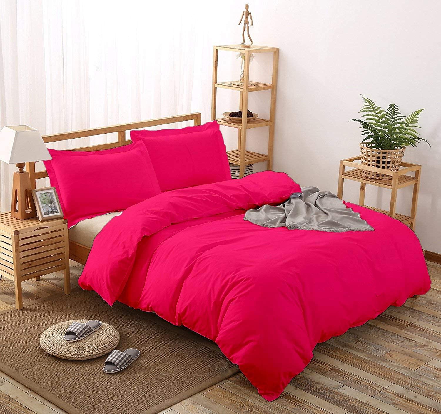All Star Linen All Star Linen Hot Pink Duvet Cover California King 98\"x104\" Cotton Duvet Cover 5 Piece Set Soft & Silky