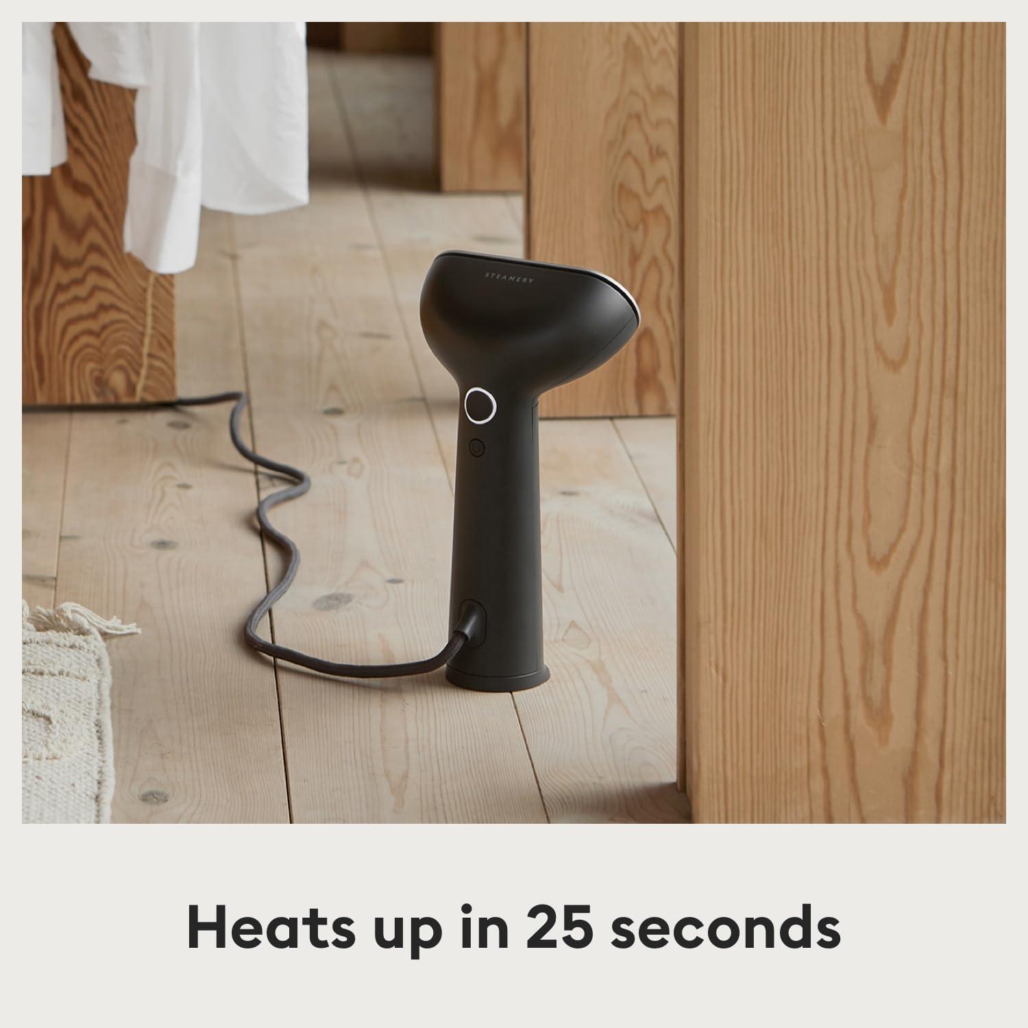 STEAMERY Steamery Handheld Clothes Steamer Cirrus 3, 1200W, US Plug, Heated Ironing Plate, Fast Heat Up, Garment Wrinkle Remover (Black)