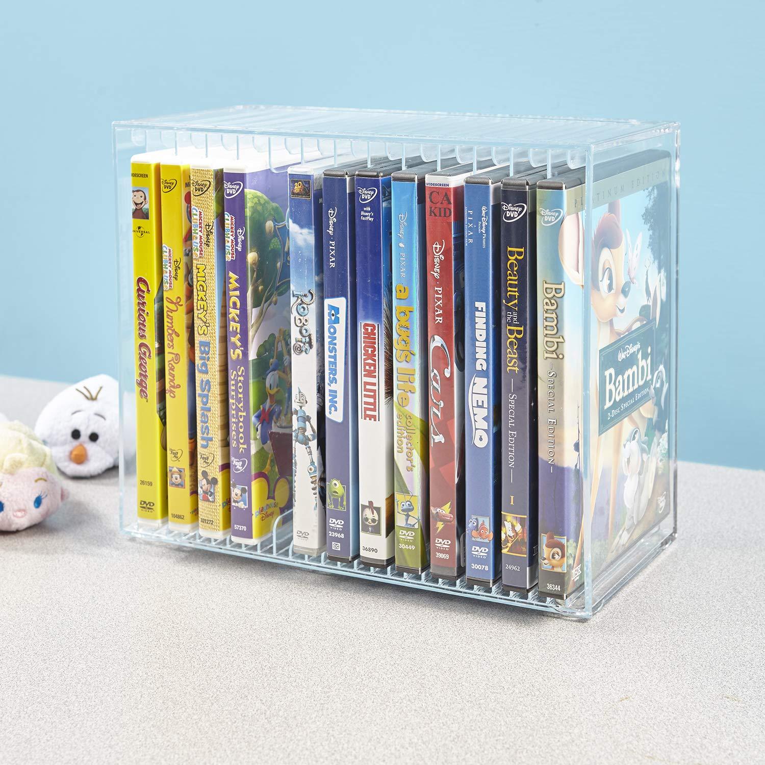 STORi STORi Stackable Clear Plastic DVD Organizer with Rubber Feet | Rectangular Holder Perfect for Theater Room | Holds up to 14 Standard DVD Cases | Made in USA