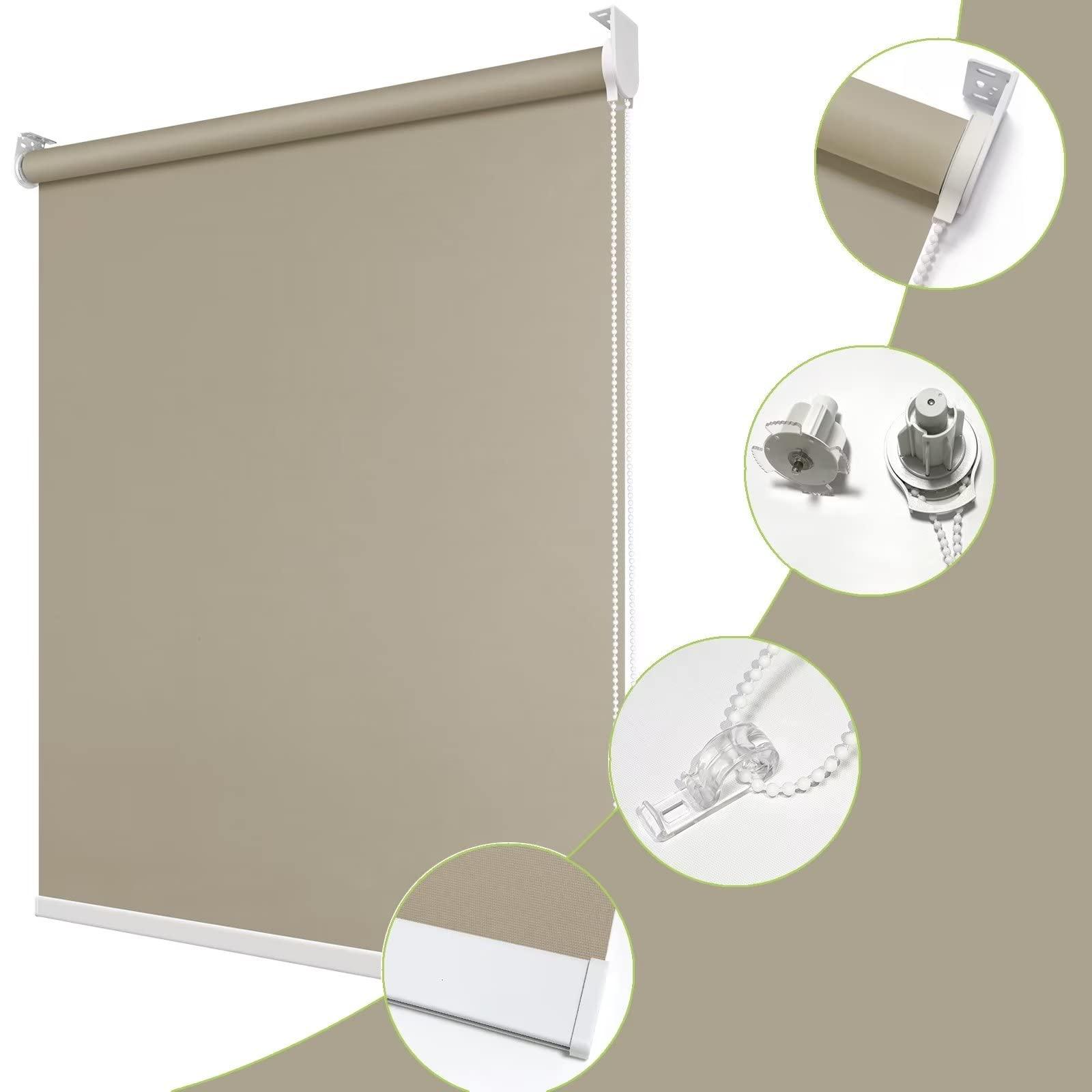 fhsblinds FHSBLINDS Blinds for Windows Roller Window Shades-Waterproof Blackout Room Darkening Custom Window Blinds & Shades for Home Kitchen (Khaki 100% Blackout, 49" W x 72" H)