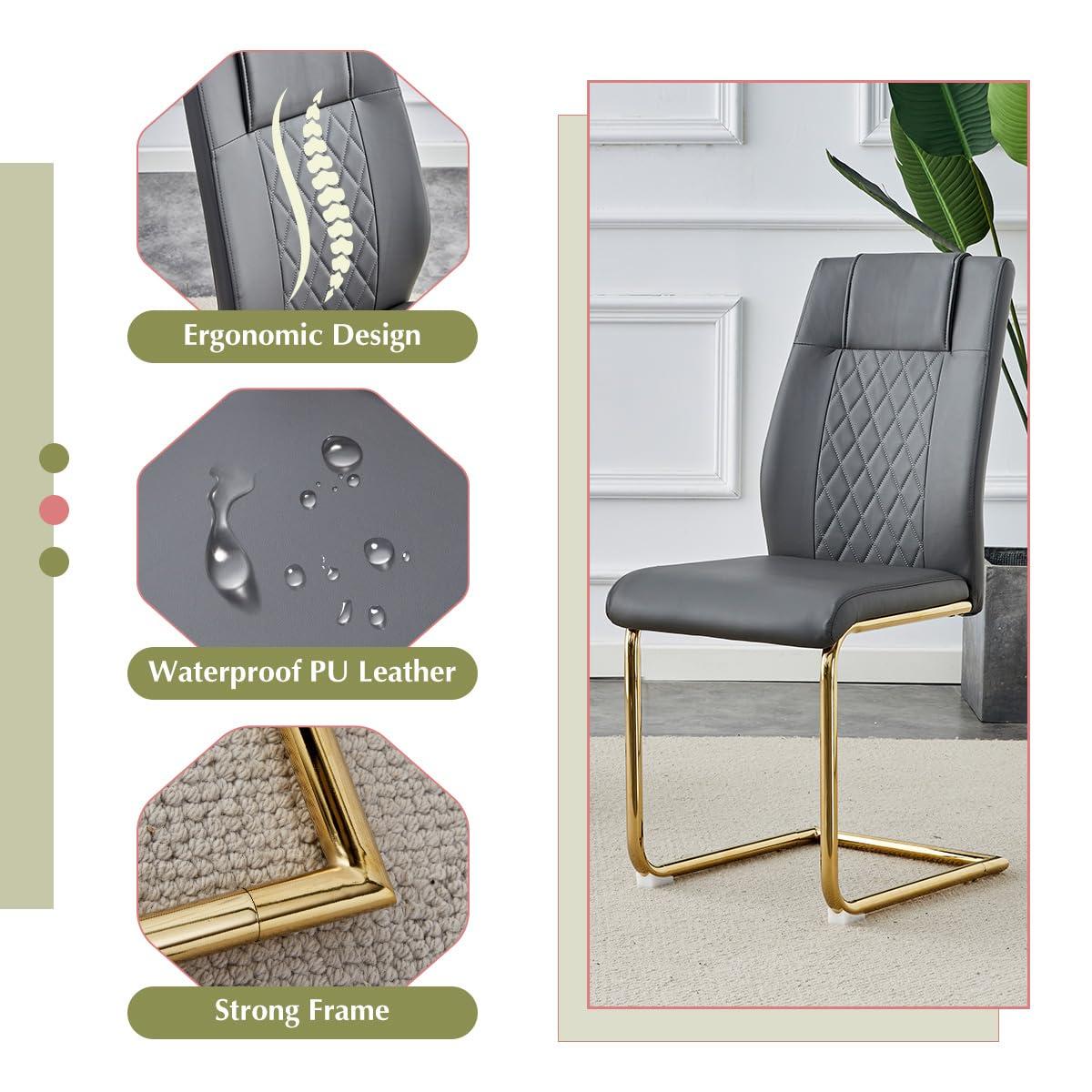 gopop 7 Piece Glass Dining Table Set, Kitchen Table Chairs Set for 6, 79'' Dining Table with 0.5" Tempered Glass Tabletop with Plated Metal Legs and MDF Crossbar, 6 PU Chairs for Dining Room, Kitchen.