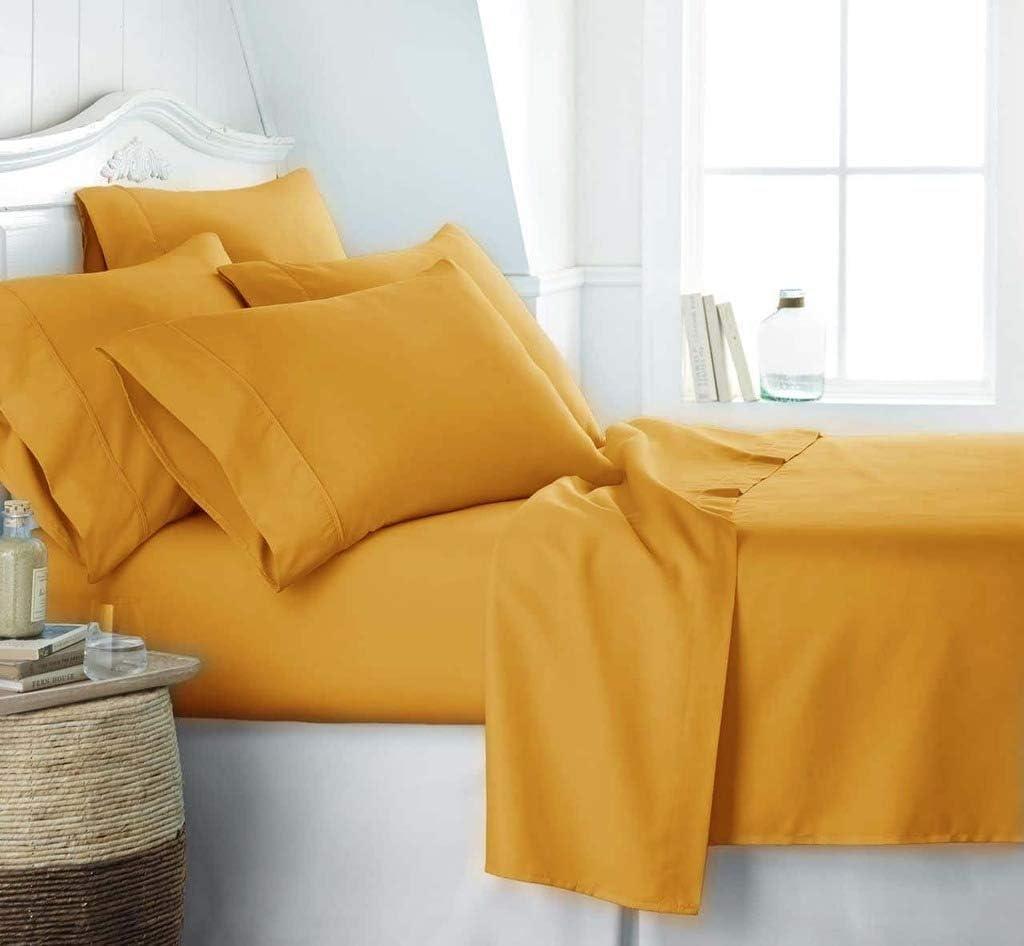 Royalbeddingking Short Queen Size Sheet Set 4 Piece Set Hotel Luxury Bed Sheets Extra Soft 15 inch Deep Pocket Easy Fit 700 Thread Count Cotton Sheets Comfy Gold Bed Sheets Short Queen Sheets
