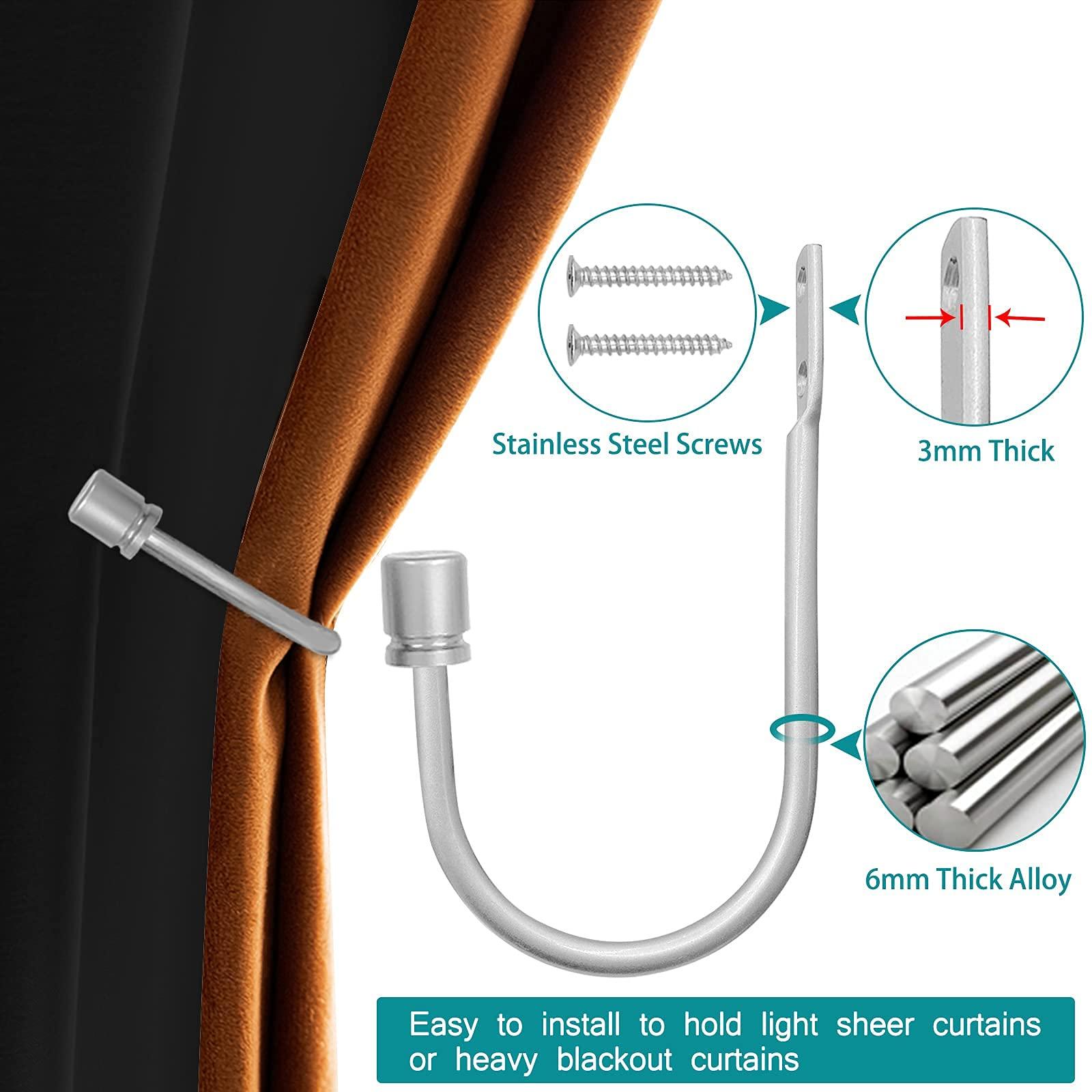 Gudui Curtain Holdbacks 4 Pack, Curtain Tiebacks for Curtains, Brushed Nickel Curtain Holders Pull Backs for Wall Drapery Tieback Hooks for Indoor Outdoor