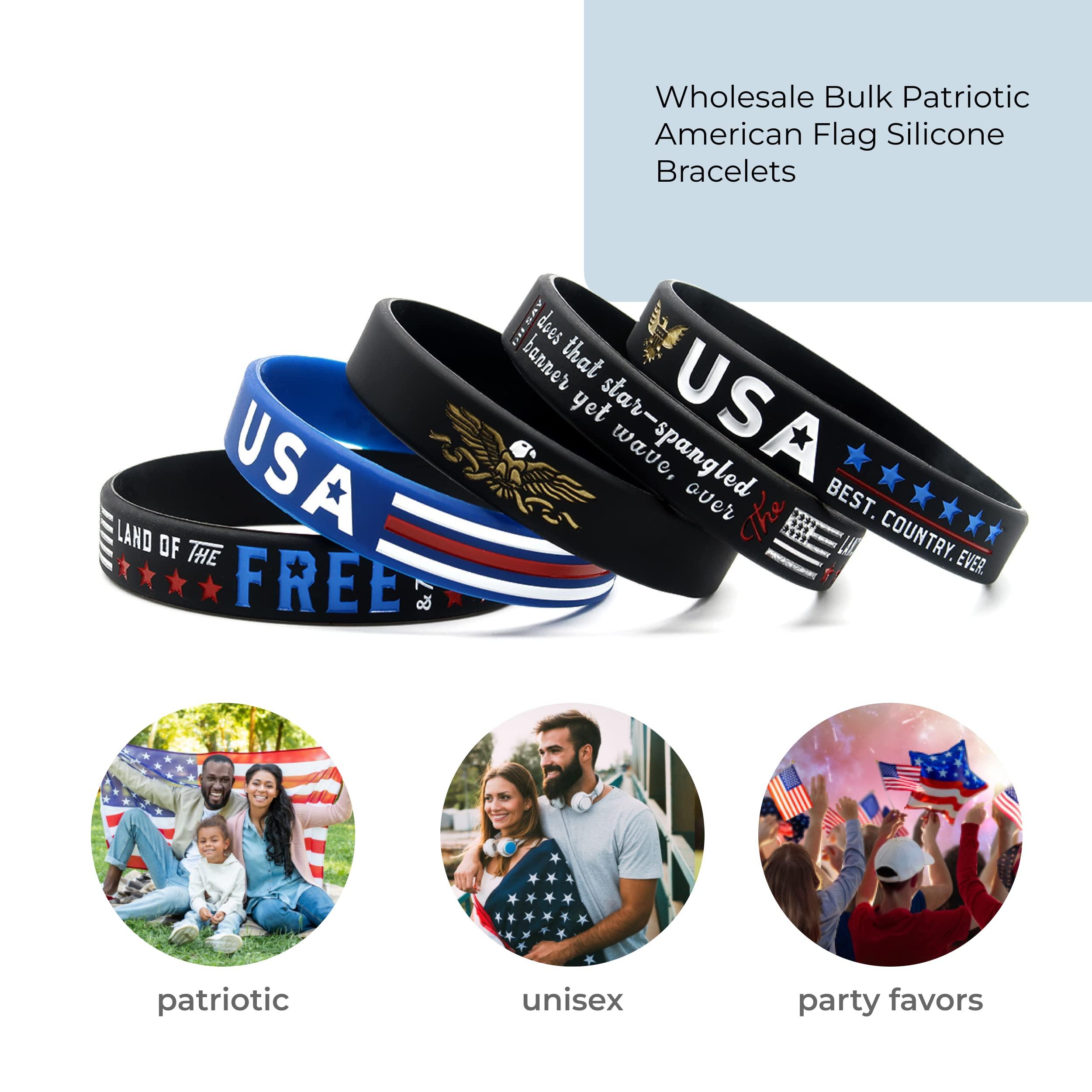Inkstone Inkstone (12-pack) USA Patriotic Silicone Bracelets, Variety Pack - Wholesale Bulk Patriotic American Flag Gifts Party Favors Supplies - Unisex Patriotic Jewelry Apparel for Men Women Teens