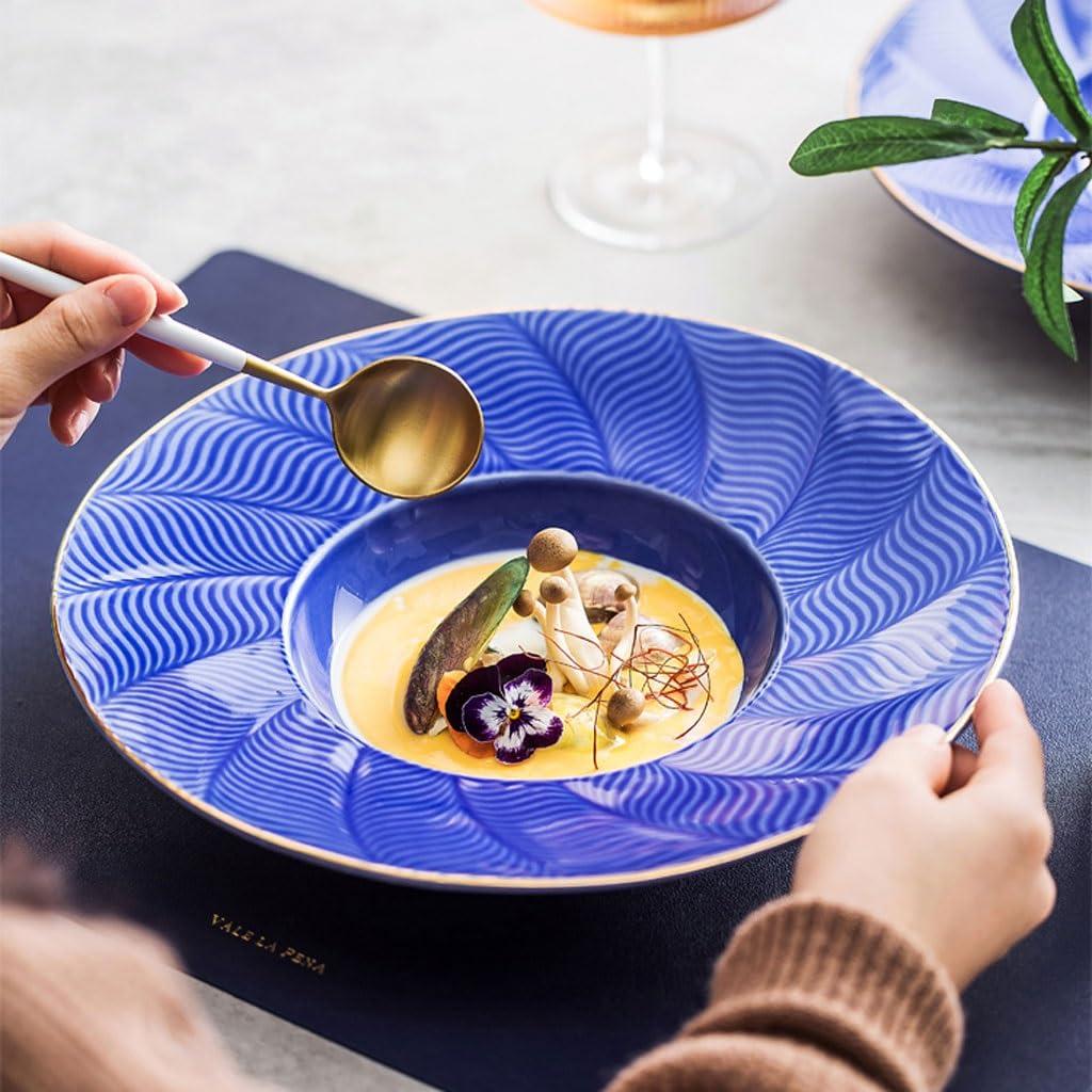 SOPAMI SOPAMI Plates Plate Household Large Deep Plate French Soup Plate European Tableware Western Restaurant Ceramic Dinner Plate Dinner Dinnerware(Large)