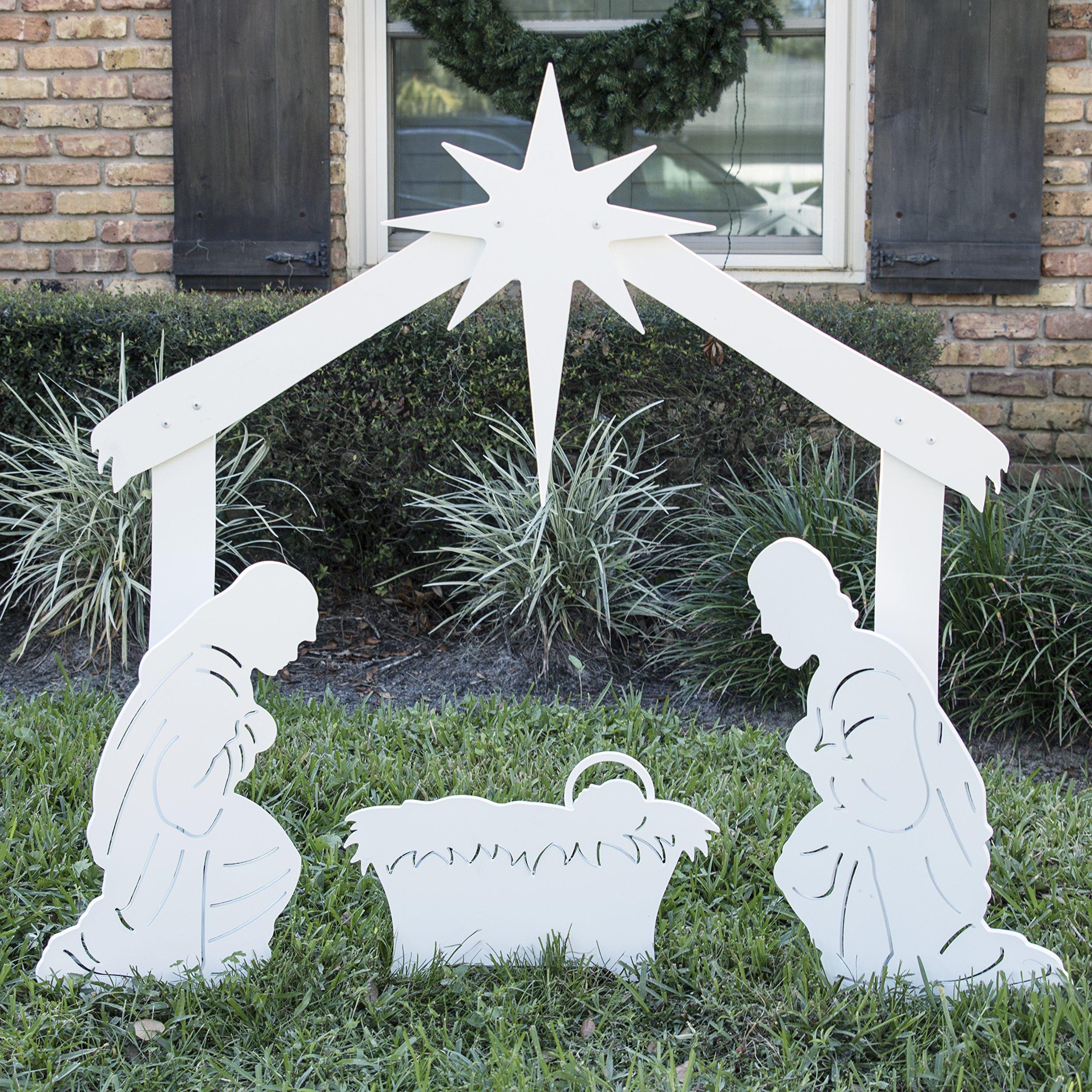 Teak Isle Teak Isle Outdoor Nativity Scene - Holy Family Yard Nativity Set. Made in USA, Durable Materials, Simple Assembly, Compact Storage. White. Solid Plastic.