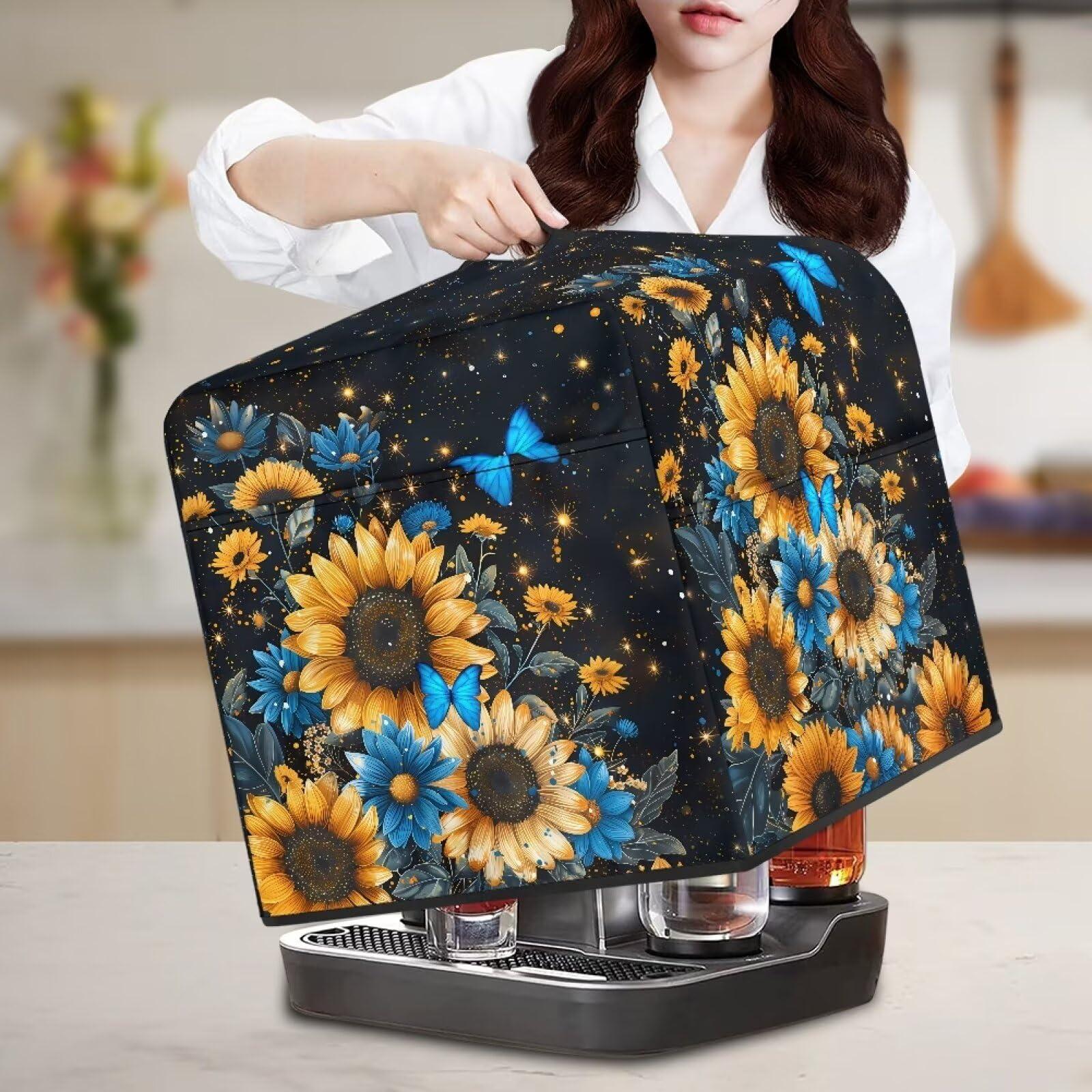 HUISEFOR HUISEFOR Sunflower Butterfly Cocktail Machine Cover with Pockets for Straws Accessories Cocktail Machine Protective Dust Cover Kitchen Appliance Covers for Premium Cocktail Machine