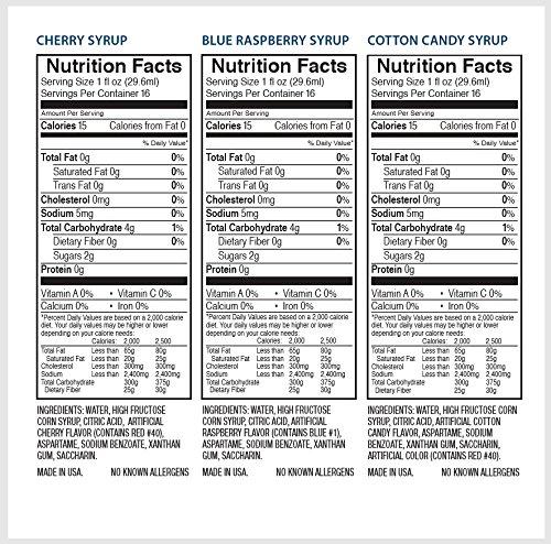 Nostalgia Nostalgia Premium Snow Cone Party Kit, 3 Syrups, Blue Raspberry, Cherry, Cotton Candy, 20 Cups & Spoon Straws