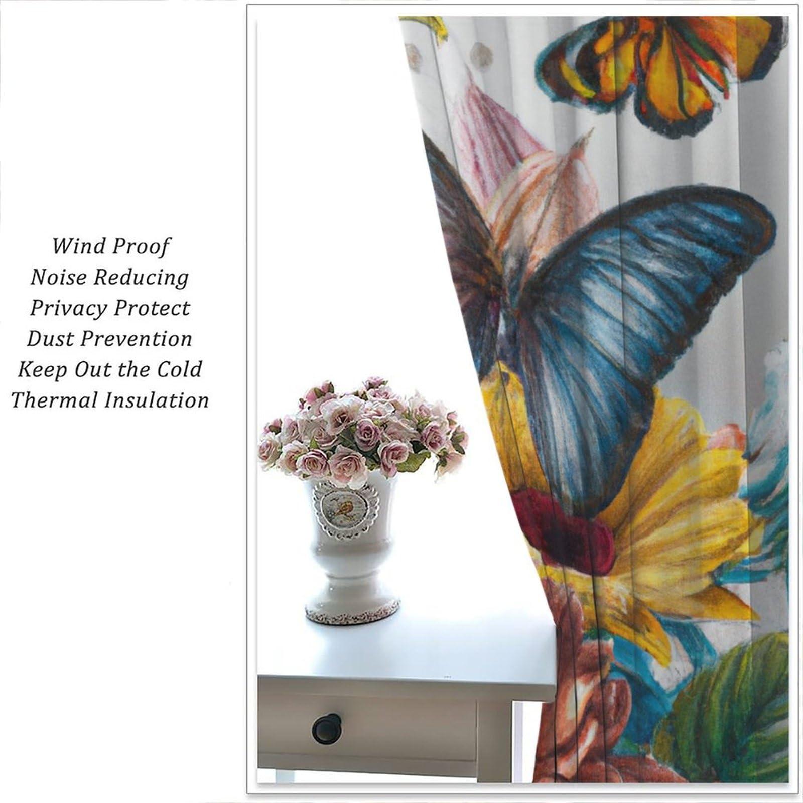 dongbunishangmao Butterfly Curtains Magic Spring Forest Blooming Flowers Butterfly Print Window Drapes for Bedroom Living Room Rod Pocket Blackout Curtains 2 Panels 21x45in, Style-2