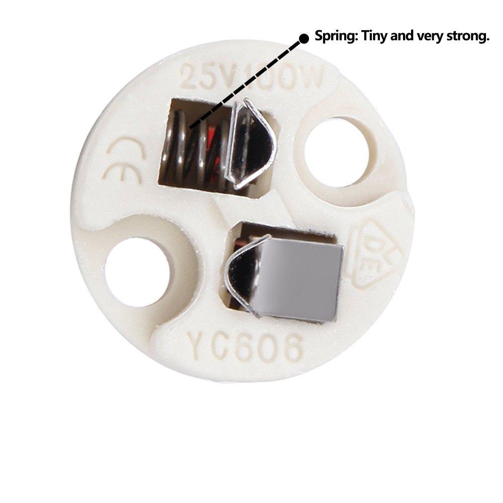 YiLighting Supplier (Pack of 10) Mini Bi-Pin Socket up to 75 Watts Ceramic Body for LED Halogen Light Bulbs with Base GU5.3, G4, MR11, MR16