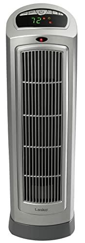 Lasko Lasko Oscillating Digital Ceramic Tower Heater for Home with Adjustable Thermostat, Timer and Remote Control, 23 Inches, 1500W, Silver, 755320, 8.5L x 7.25W x 23H, Silver