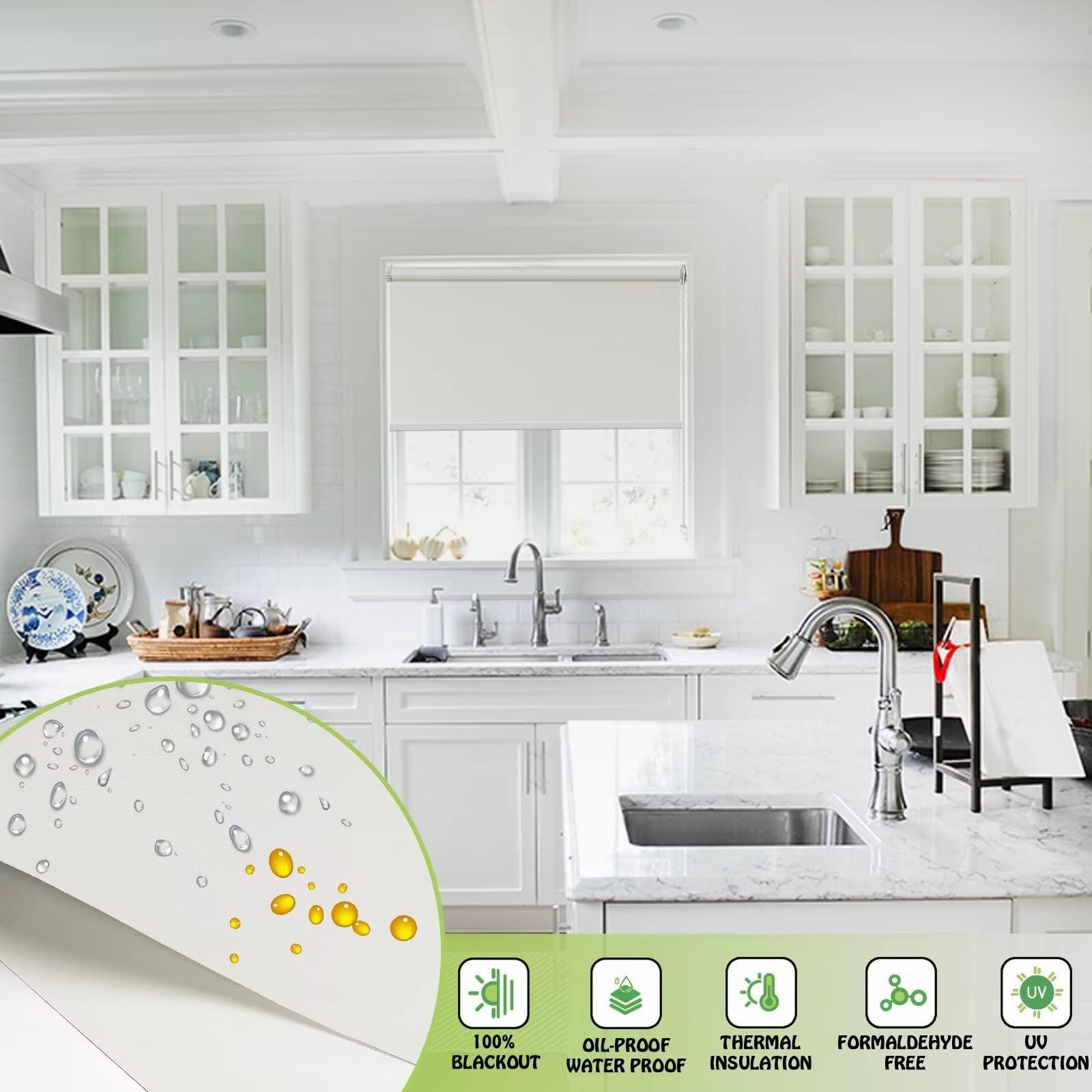 fhsblinds FHSBLINDS No Tool No Drill Custom Roller Window Shades Blinds for Windows-Room Darkening Waterproof Blackout Window Blinds & Shades for Home Kitchen Bedroom Office (Cream 100% Blackout, 27"W x 48"H)