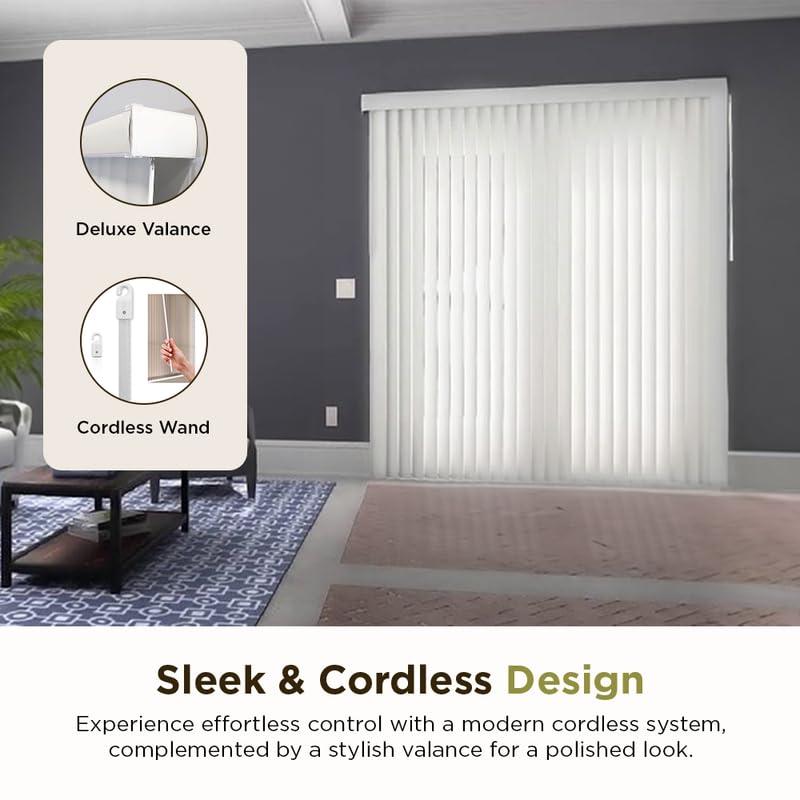 BlindDen BlindDen - Vinyl Vertical Window Blinds for Home - Vertical Blinds for Sliding Glass Doors - White (42" W x 60" H)
