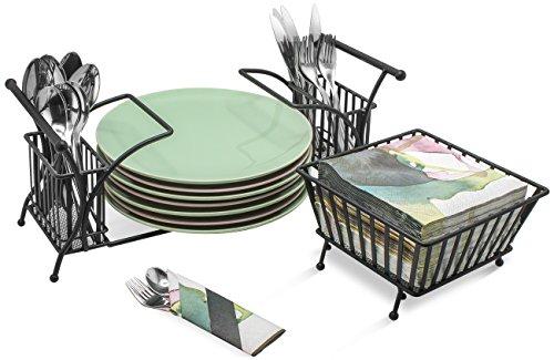 Sorbus Sorbus Utensil Caddy — Use For Napkin, Cutlery, Plate Holder — Stackable Flatware Caddy, Tabletop Organizer — Ideal for Dining Table, Party, Buffet, Kitchen, Entertaining (Black)