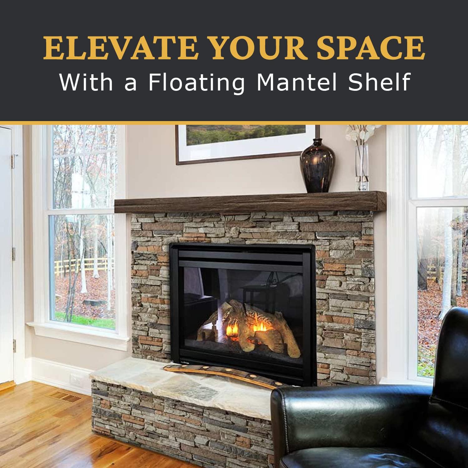 AZ Faux AZ Faux High-Density Polyurethane Faux Fireplace Mantel | Lightweight Rustic Floating Wood Beam with Mounting Strip and Touch-Up Kit | Old English | 48" L x 4" W x 4" H | Burnished