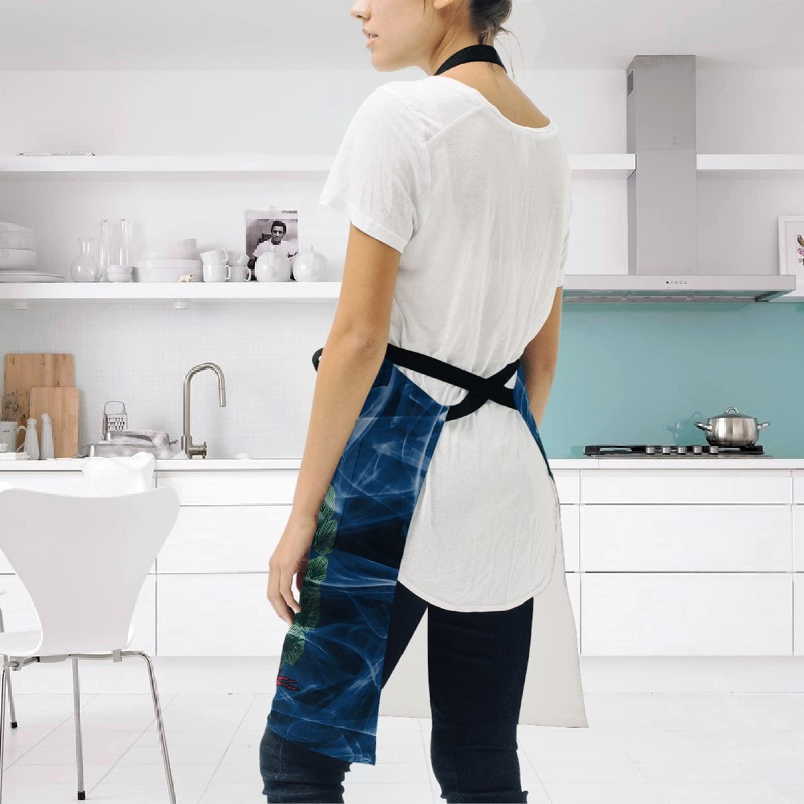 Poeticcity Vermont Flag Adjustable Apron Bib with 2 Pockets Kitchen Uniform Adjustable Neck Strap for Women Men Cooking Cleaning Work Wear Baking Gardening