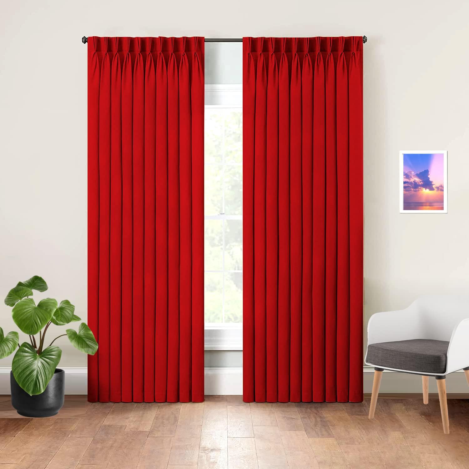 Advik Tex Co Advik Tex Co Blackout Triple Pinch Pleat Curtain Panel Draperies Extra Long Size Window Hall/Living Room/Villa (True Red 42" W x 108" L - 1 Panel)