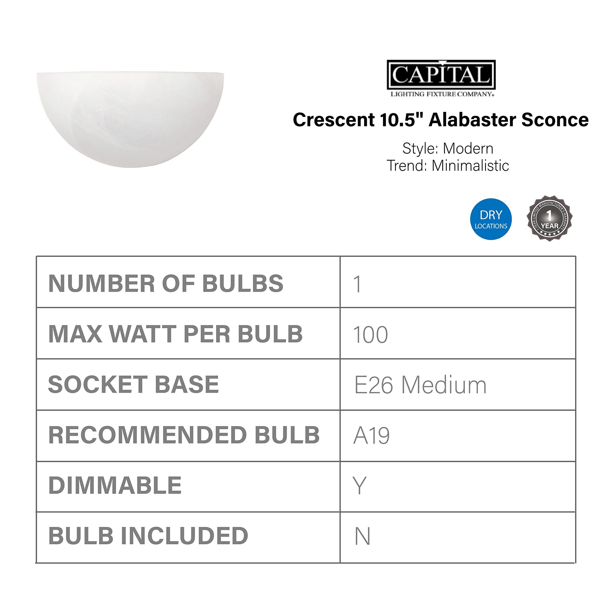Capital Lighting Capital Lighting 1681MW Crescent Modern Minimalistic Faux White Alabaster Glass Bowl Wall Sconce Pocket Sconce, 1-Light 100 Watt, 5" H x 11" W, Matte White