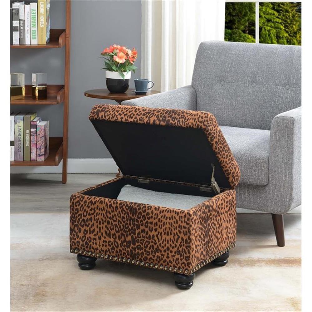 Convenience Concepts Convenience Concepts Designs4Comfort 5th Avenue Upholstered Storage Ottoman 24\" - Contemporary Foot Stool and Seat with Hinged Lid for Living Room, Dining Room, Office, Den, Forest Leopard Print Fabric