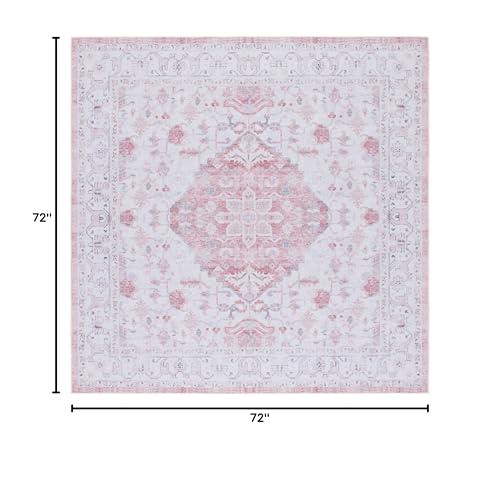 Safavieh SAFAVIEH Tucson Collection Area Rug - 6' Square, Beige & Rust, Persian Design, Non-Shedding Machine Washable & Slip Resistant Ideal for High Traffic Areas in Living Room, Bedroom (TSN129B)