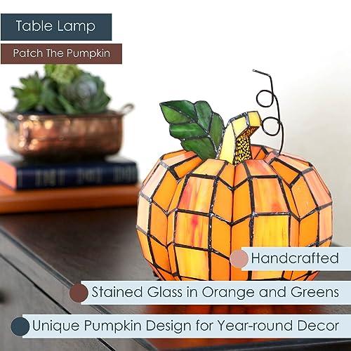 RIVER OF GOODS River of Goods - Pumpkin - 9\" H - Stained Glass Lamp - Unique Lamps - Tiffany Lamp Style