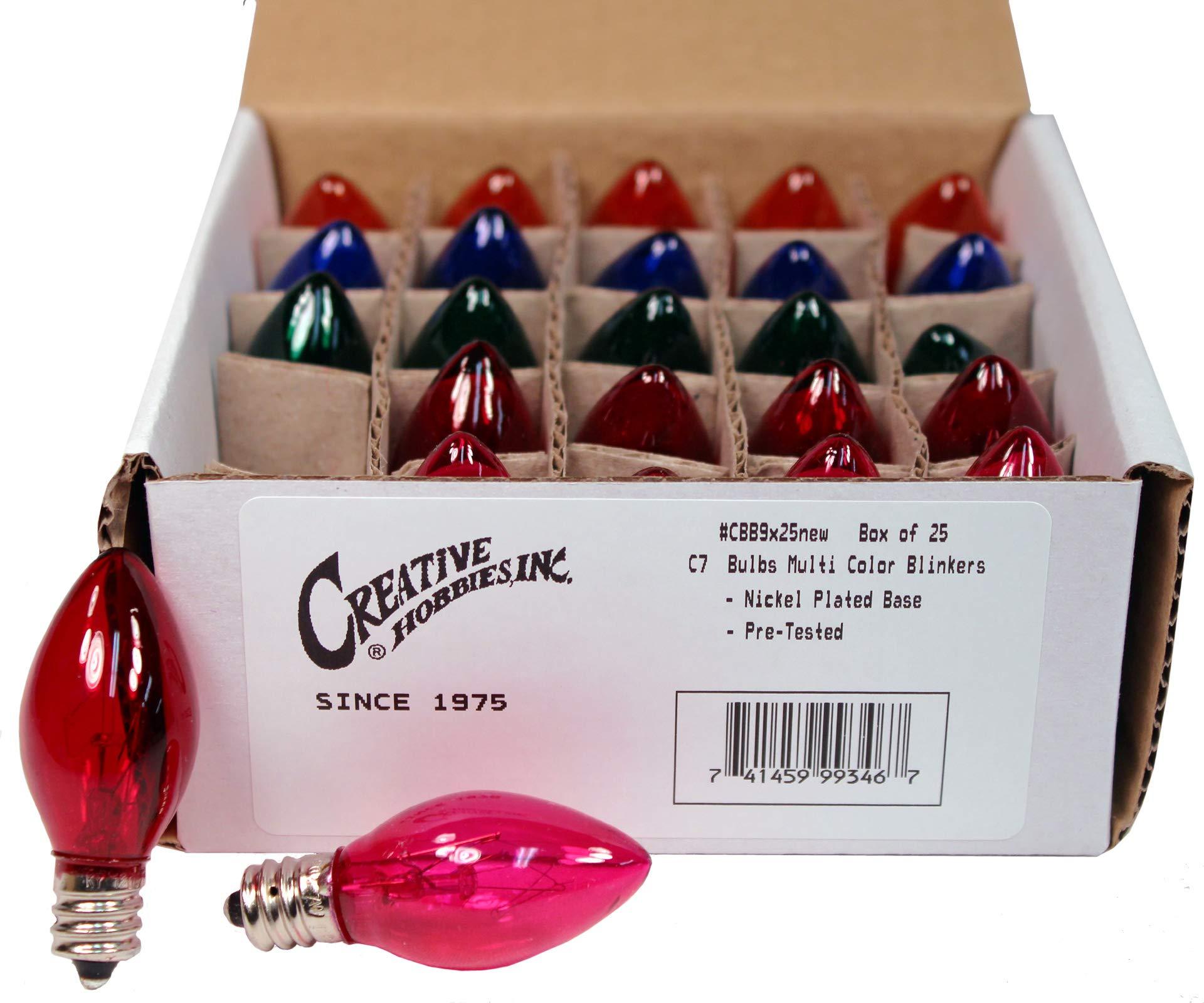 Creative Hobbies Creative Hobbies® Box of 25 Colored Light Bulbs, Random Blinking, 7 Watt, C7 Candelabra Base -Great for Night Lights and Christmas Strings