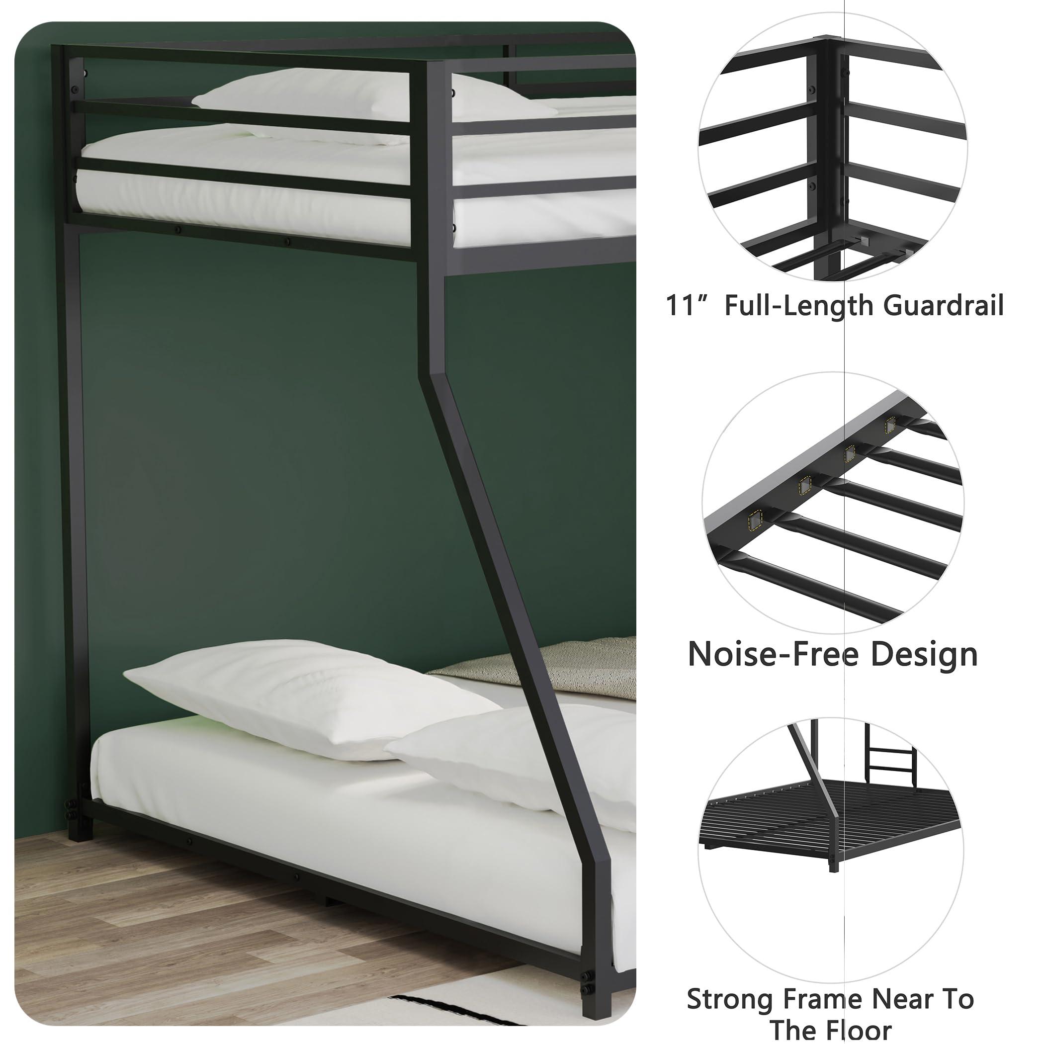 Dolonm Dolonm Metal Bunk Bed Twin Over Full with Ladder, Heavy Duty Sturdy Frame with Full-Length Guardrail, No Box Spring Needed, Easy to Assemble, Black