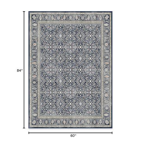 RUGGABLE Ruggable Washable 5x7 Area Rug, Alessia Dusk Blue, Premium Vintage Rugs for Living Room, Bedroom, Kitchen, Office, Classroom with Gripper Non Slip Pad
