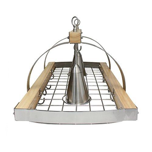 Elegant Designs Elegant Designs PR1001-WOD 2 Light Kitchen Wood Pot Rack with Downlights, Wood with Brushed Nickel Accents