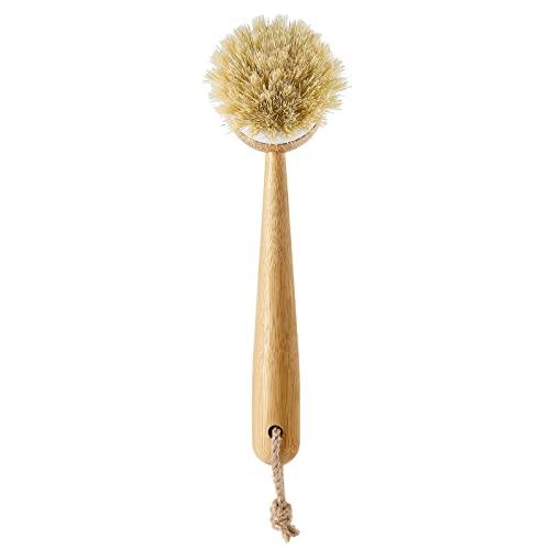 SUBEKYU SUBEKYU Dish Brush with Handle, Natural Bamboo Dish Scrubber Brush, Kitchen Dishwashing Brush for Cleaning Dishes/Pans/Pots/Sinks, Sisal Bristles, 2P