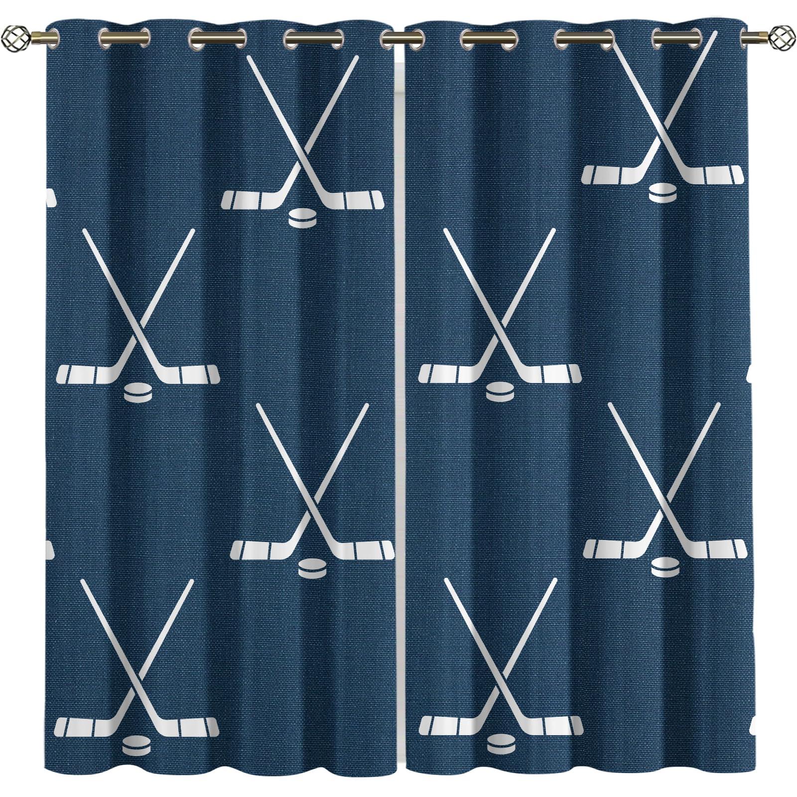 MLWC MLWC Ice Hockey Sports Decor Window Curtains, Cartoon Style Thermal Room Darkening Grommet Drapes, Polyester Soft Blackout Curtains for Bedroom Indoor Kitchen -72" W x 72" L
