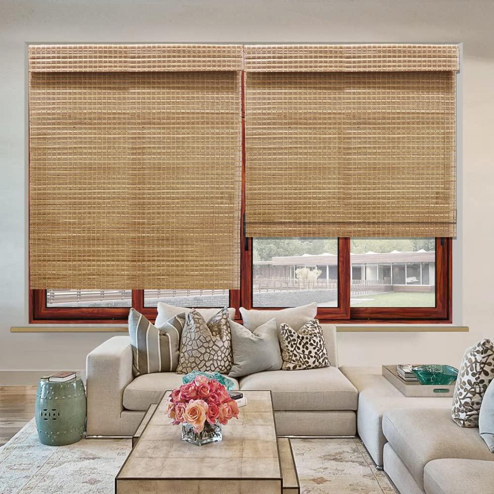 LANTIME LANTIME Wood Window Roman Shades, Lined Blackout Bamboo Roman Shades Blinds, Easy Installation for Home and Garden, Pattern 3