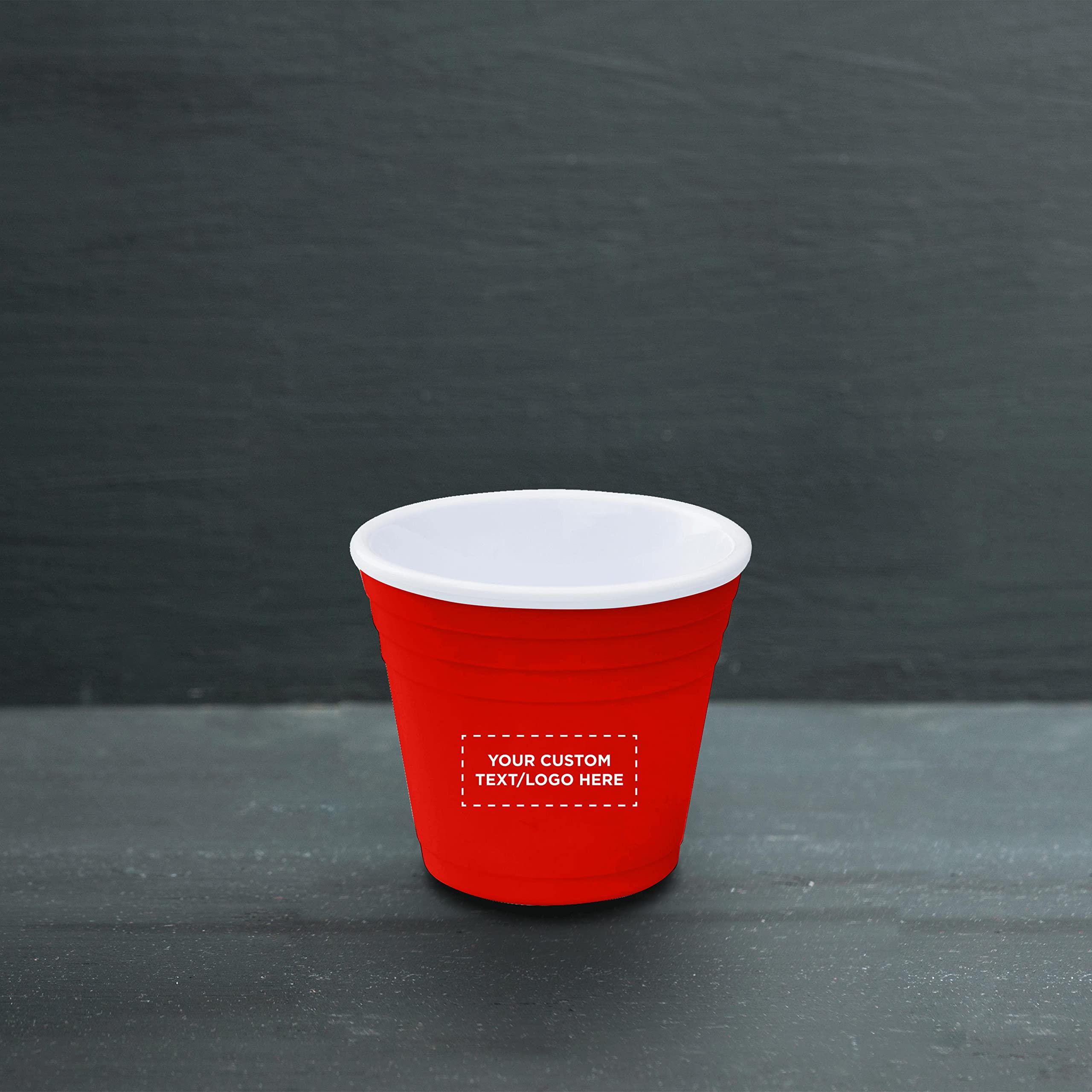DISCOUNT PROMOS Custom Party Cup Shot Glasses 2 oz. Set of 10, Personalized Bulk Pack - Made with Hard Plastic, Great for Birthdays, Parties, Indoor & Outdoor Events - Red
