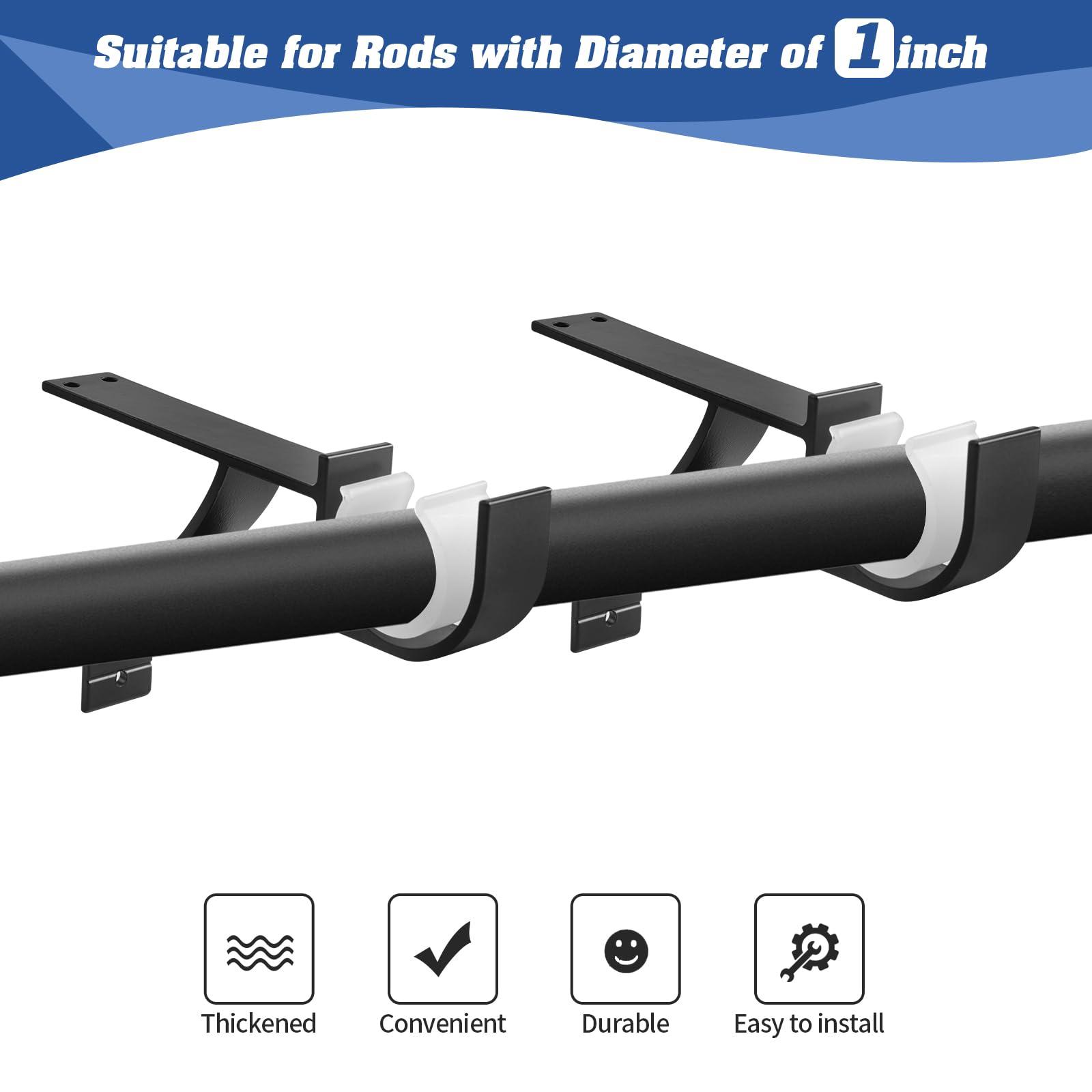 Anndason Anndason No Drilling Curtain Rod Brackets No Drill Curtain Rod Holders Curtain Rod Brackets Without Drilling Curtain Rod Hooks for 1 Inch Rod, Black Color, (Set of 8)