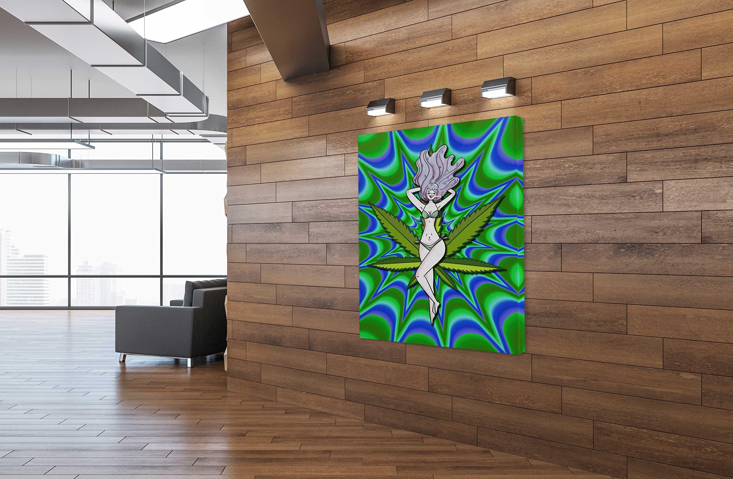 SpiritualHands SpiritualHands Trippy Room Decor, Stoner Room Decor, Hippie Art, Stoner Pothead Poster Framed Canvas (Stoned in Bikini, 40\" x 60\" - Ready to Hang)