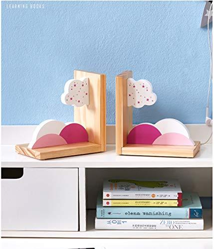 JAH Pink Clouds Bookends for Kids Wood Nursery Room Decorative Bookends Girls Room Bookends Decor Girls Gift Idea 1 Pair of 2
