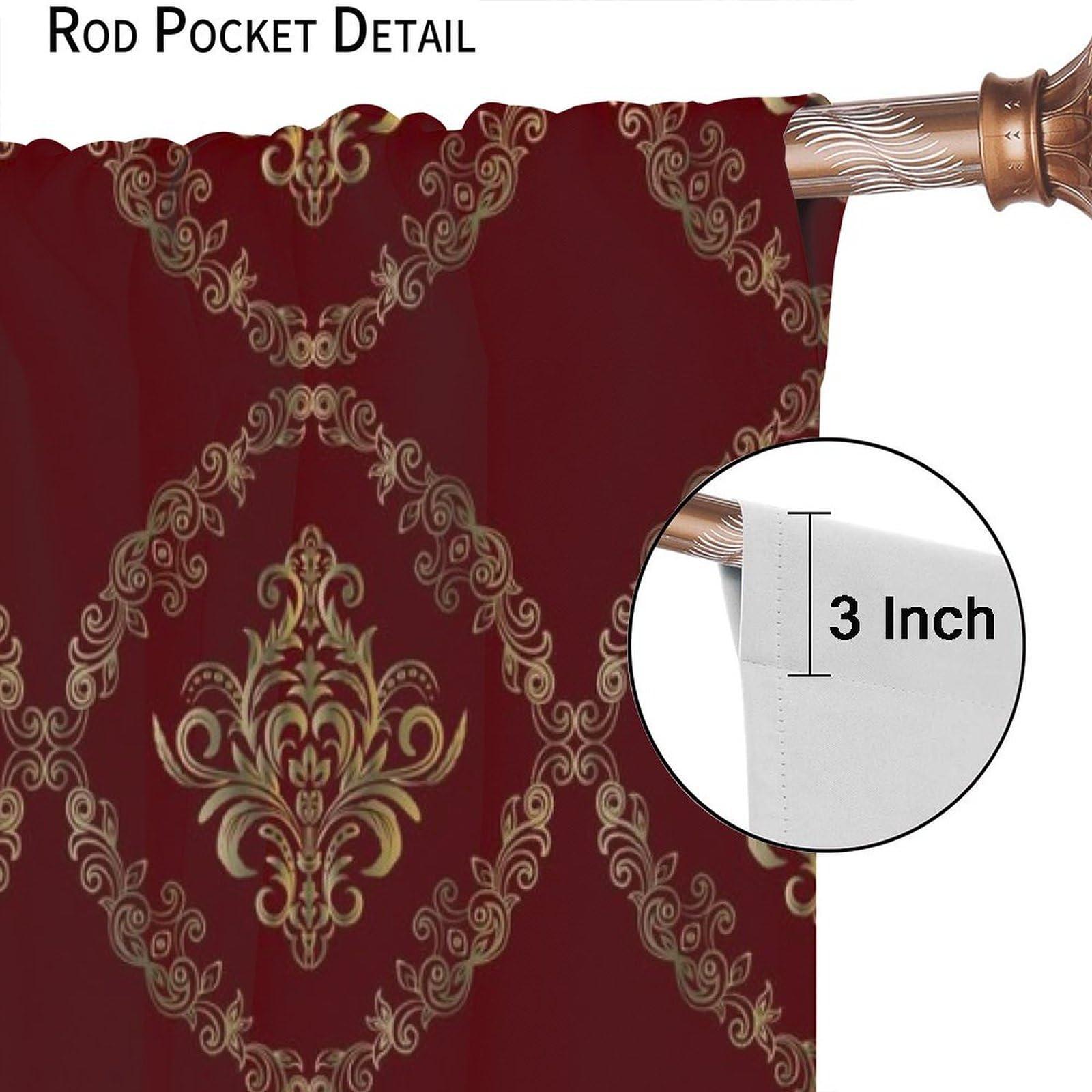 JretailAx Abstract Baroque Luxury Damask Curtains - Modern Red Gold Damask Medallion Gothic Floral Thermal Insulated Blackout Curtains - Rod Pocket Window Treatment Drapes for Bedroom 2 Panels 54L x 21W
