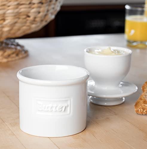 Butter Bell Butter Bell - The Original Butter Bell crock by L Tremain, a Countertop French Ceramic Butter Dish Keeper for Spreadable Butter, Café Retro Collection, Retro White, Glossy Finish