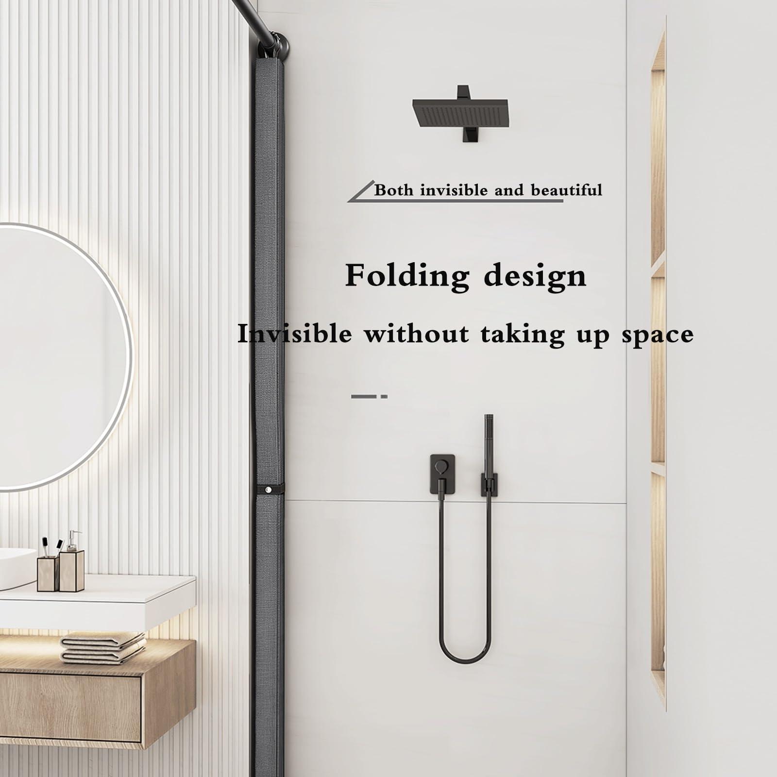 ELZEM Shower Curtain, Invisible Folding Shower Curtain, Bathroom Curtain Shower Set, Shower Curtain Set, Bathroom Shower Curtain with Retractable Rod and Water Barrier, Suitable for Bathroom, Etc. (Color :